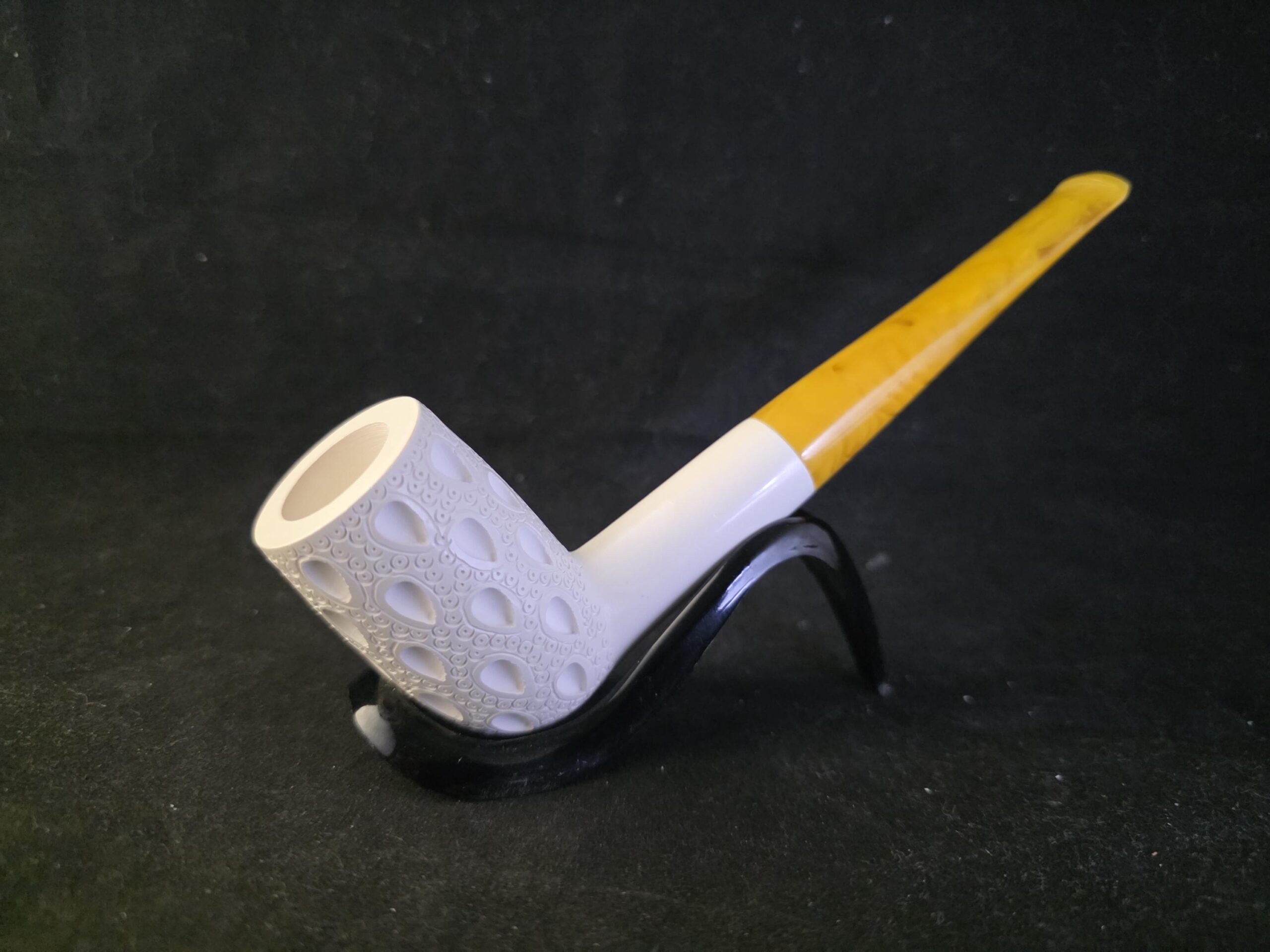 Hand Carved Turkish Meerschaum Almond Carved Billiard Pipe – Long Shank - Image 2