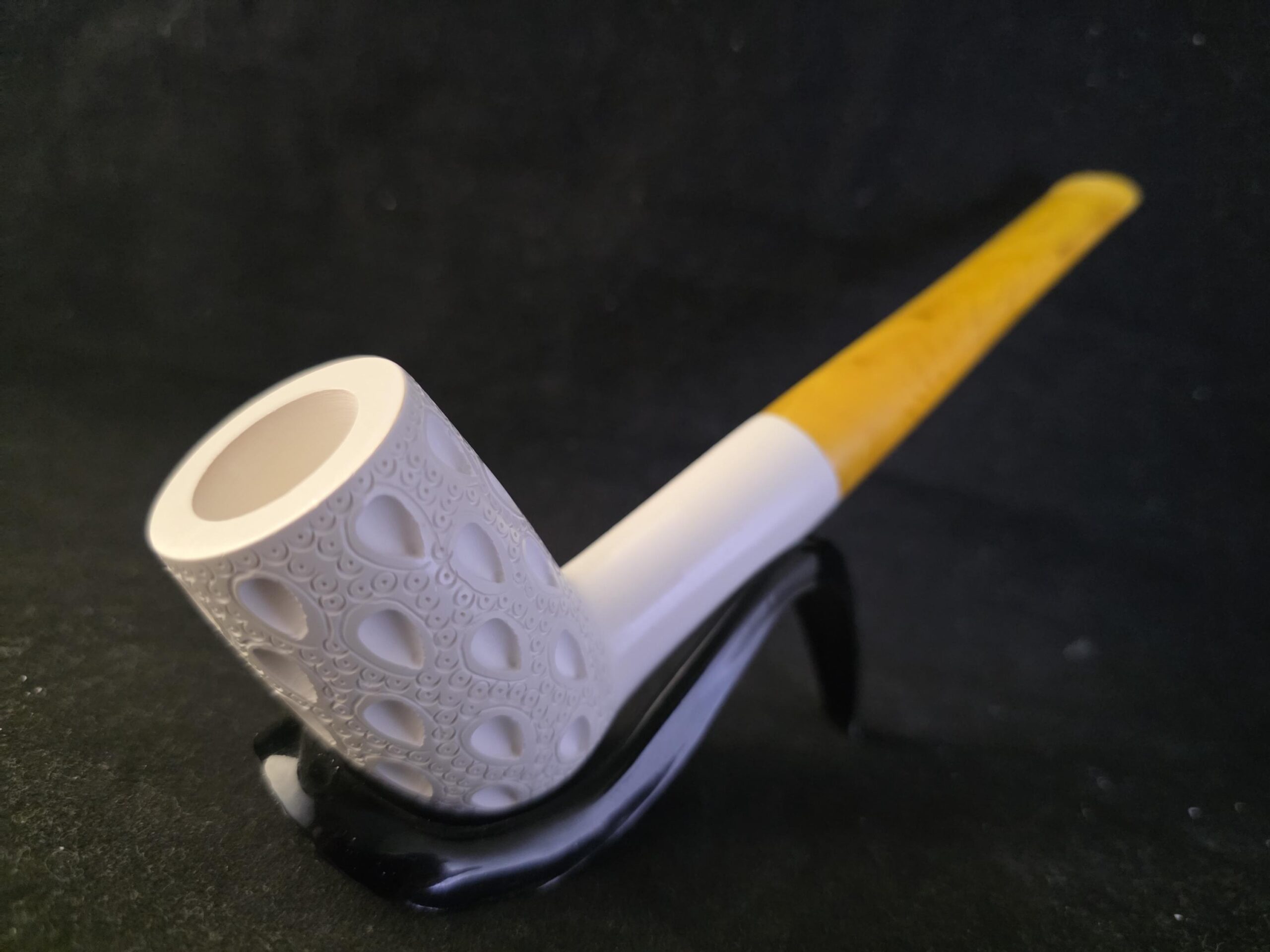 Hand Carved Turkish Meerschaum Almond Carved Billiard Pipe – Long Shank - Image 4