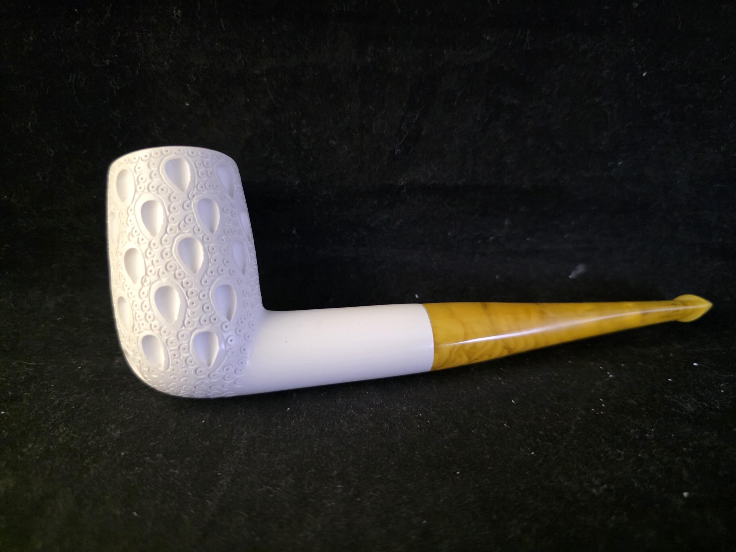 Hand Carved Turkish Meerschaum Almond Carved Billiard Pipe – Long Shank - Image 6