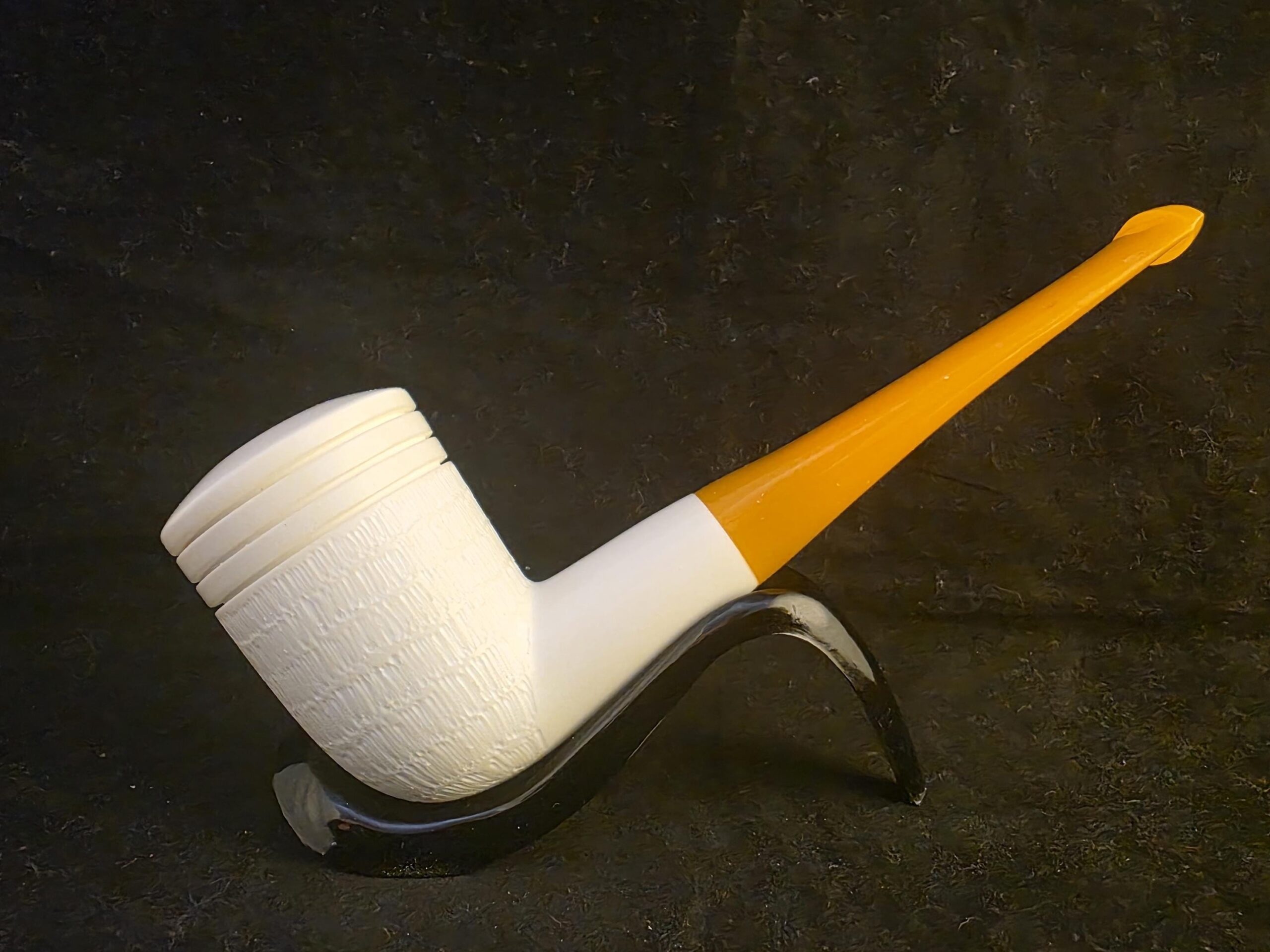 Special Half Rustic Half Smooth English Style Meerschaum Pipe with Acrylic Stem, Hand Carved Pipe - Image 8