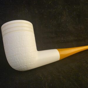Special Half Rustic Half Smooth English Style Meerschaum Pipe with Acrylic Stem, Hand Carved Pipe