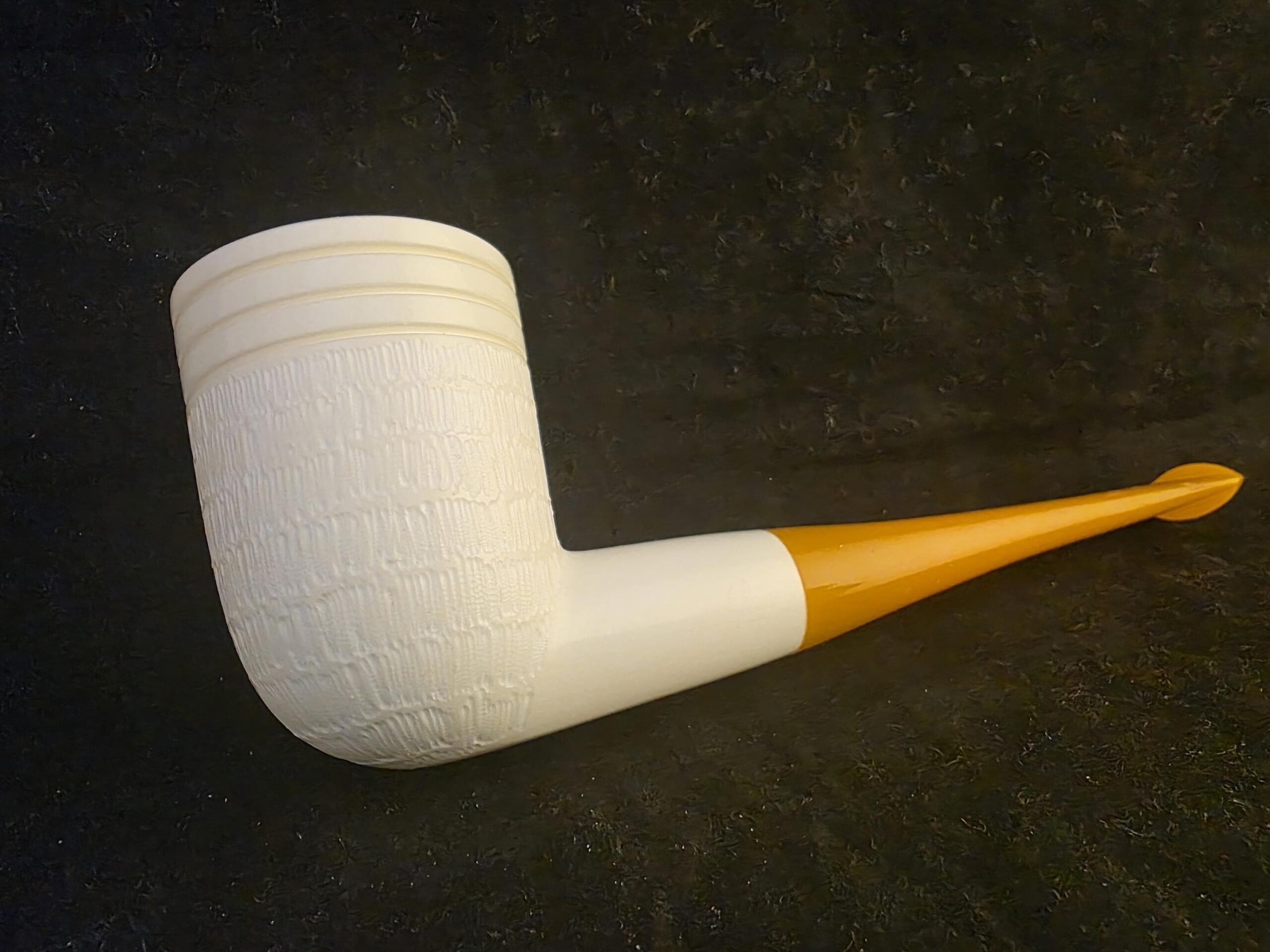 Special Half Rustic Half Smooth English Style Meerschaum Pipe with Acrylic Stem, Hand Carved Pipe