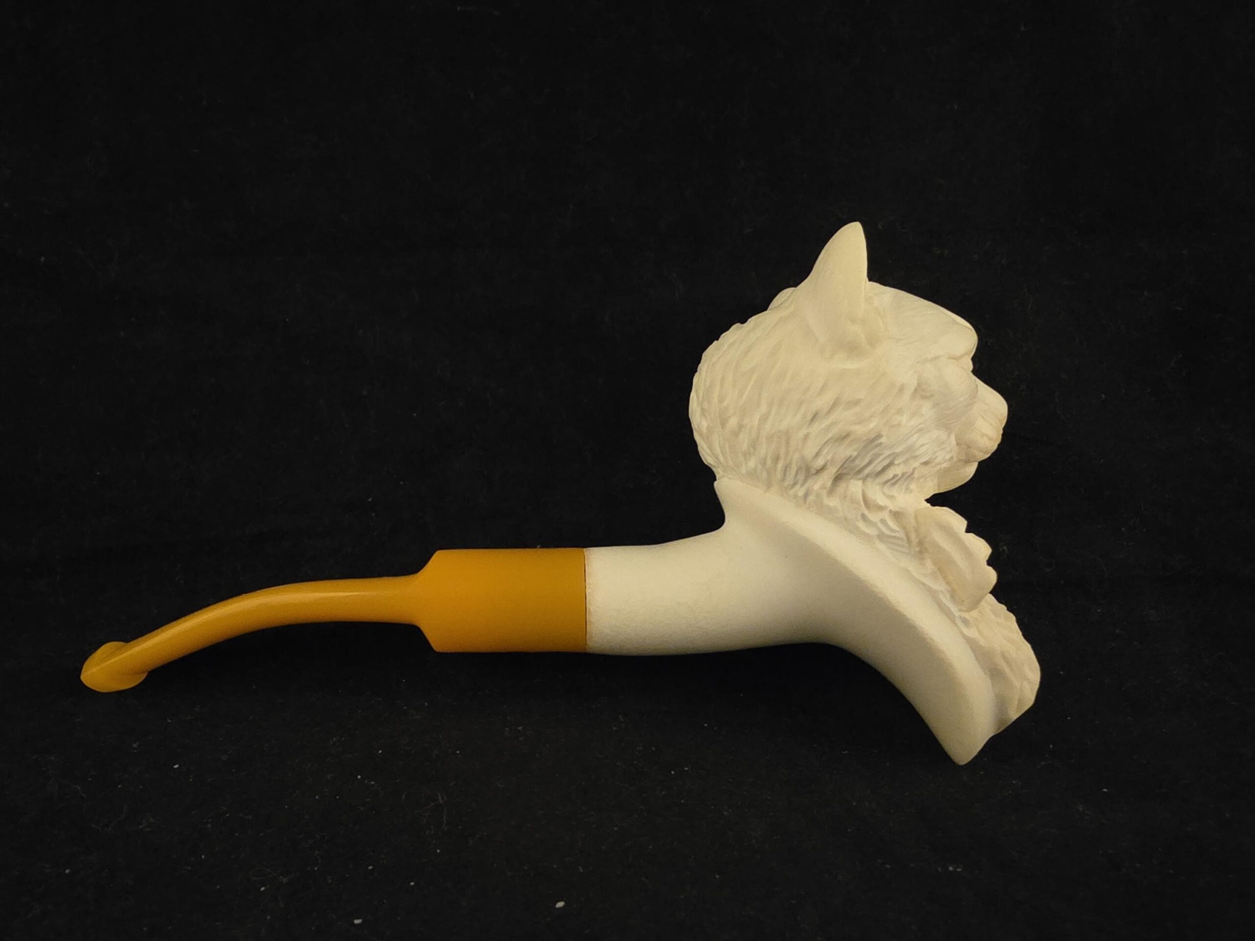 Hand-Carved Cat with Bow Tie Block Meerschaum Pipe – Acrylic Stem - Image 7