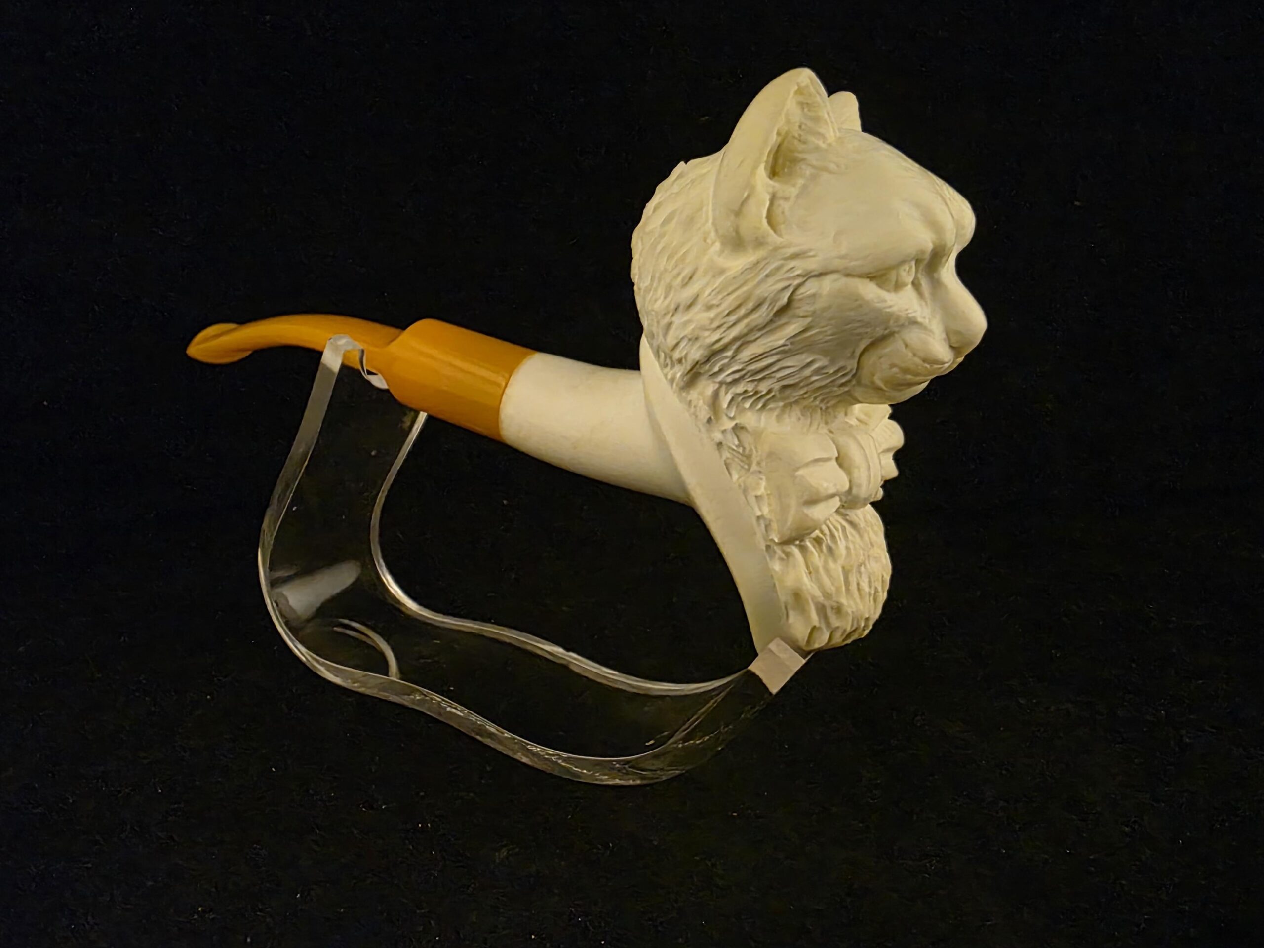 Hand-Carved Cat with Bow Tie Block Meerschaum Pipe – Acrylic Stem - Image 5
