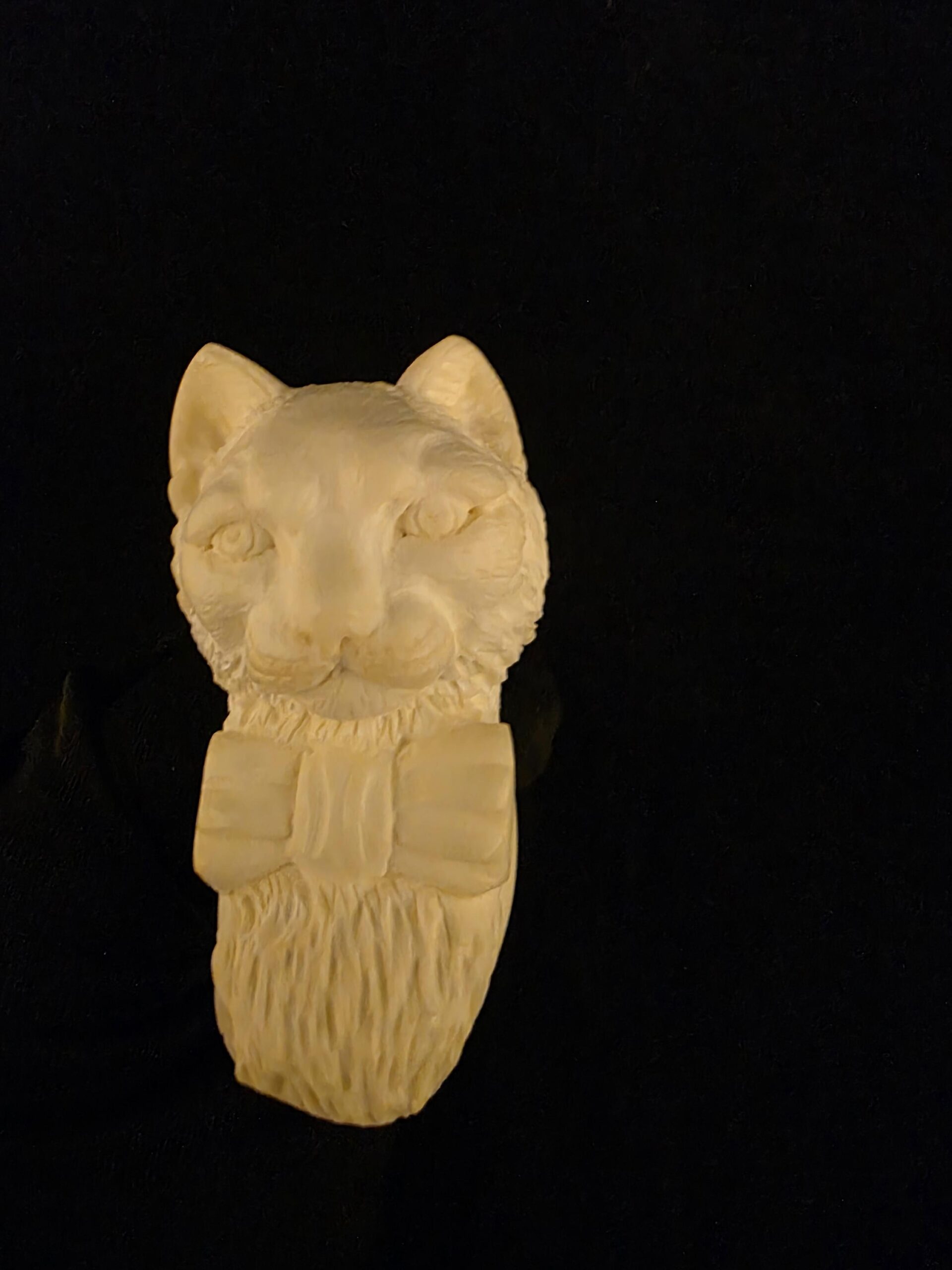 Hand-Carved Cat with Bow Tie Block Meerschaum Pipe – Acrylic Stem - Image 4