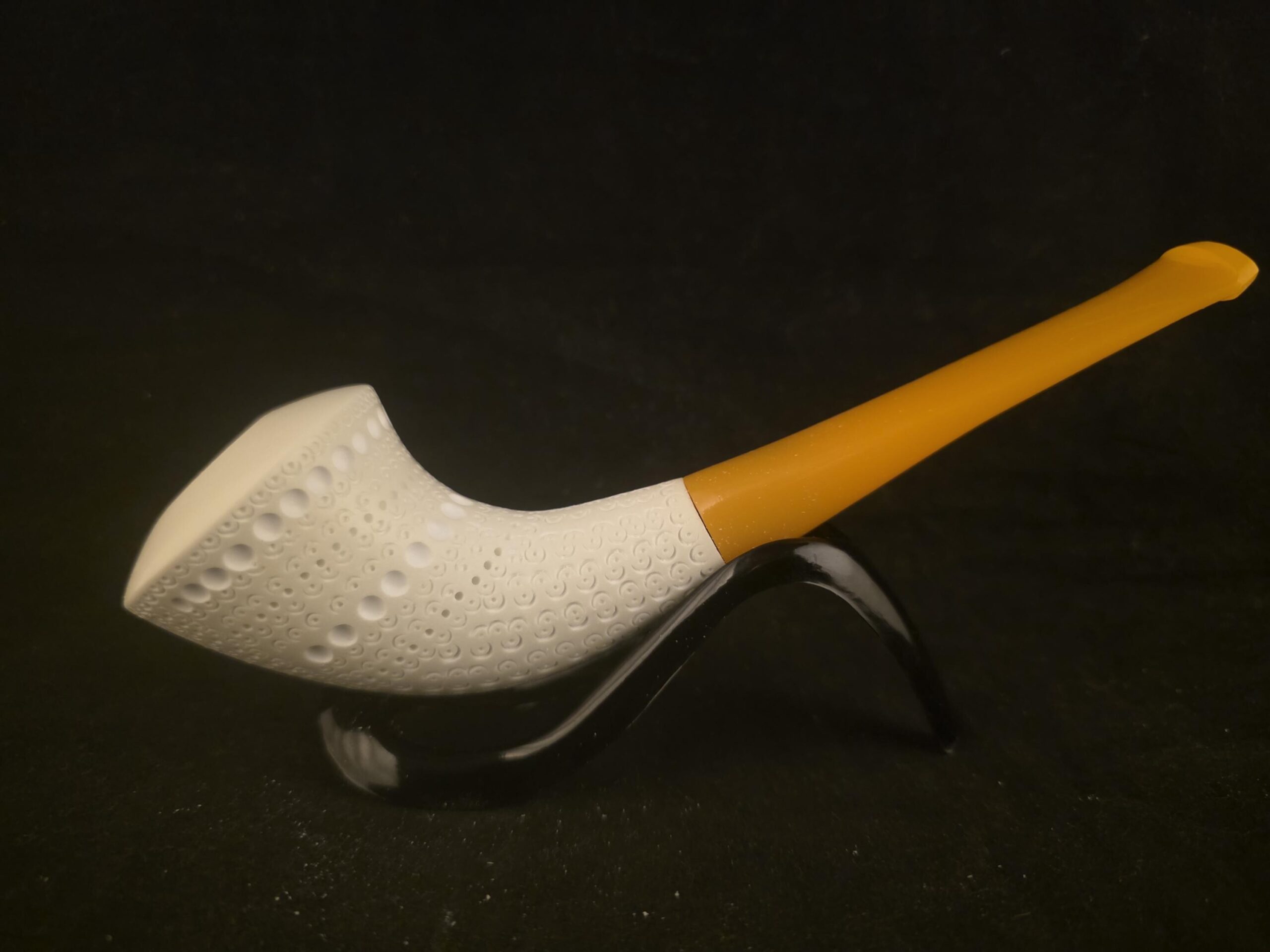 Depicted Horn Design Meerschaum Pipe – Acrylic Stem - Image 3