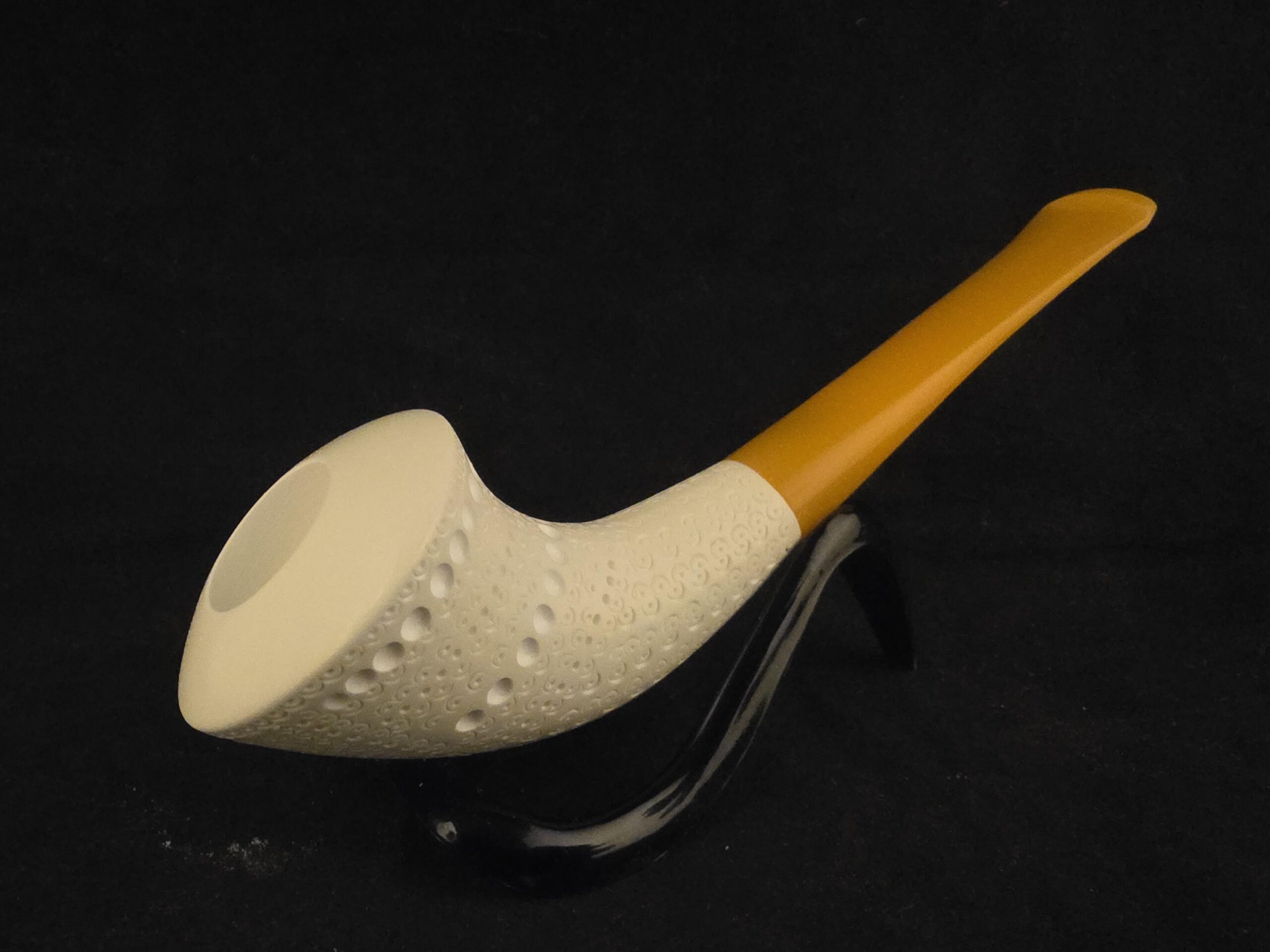 Depicted Horn Design Meerschaum Pipe – Acrylic Stem - Image 4