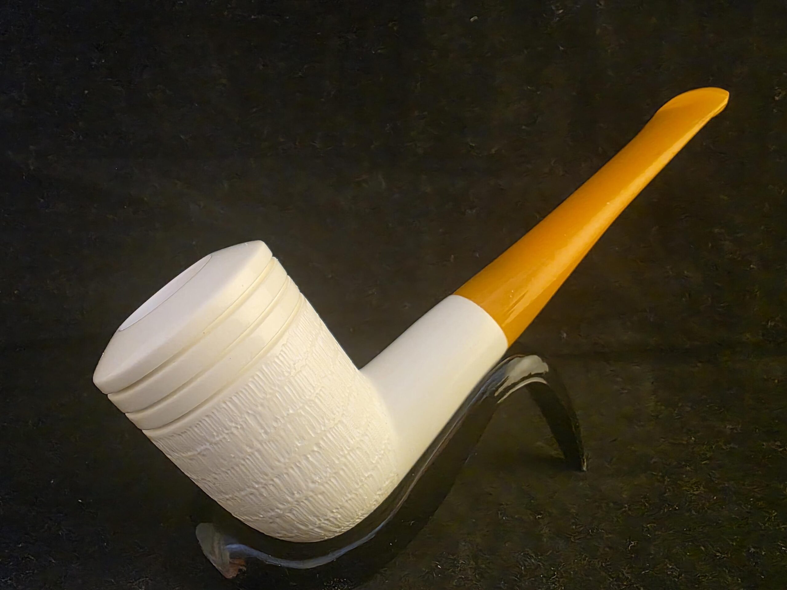Special Half Rustic Half Smooth English Style Meerschaum Pipe with Acrylic Stem, Hand Carved Pipe - Image 5