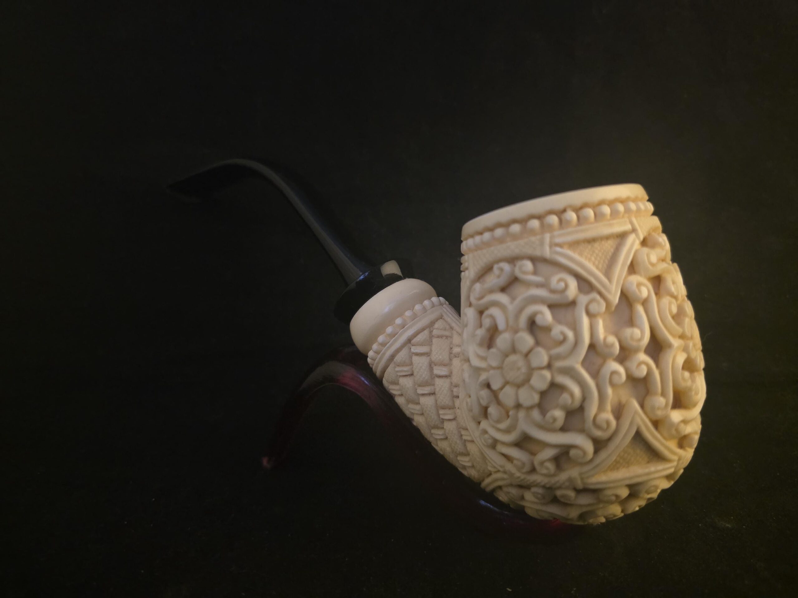 Ultra Rare Micro Relief Carved Meerschaum Pİpe,Block Meerschaum,With Acrylic Stem - Image 3