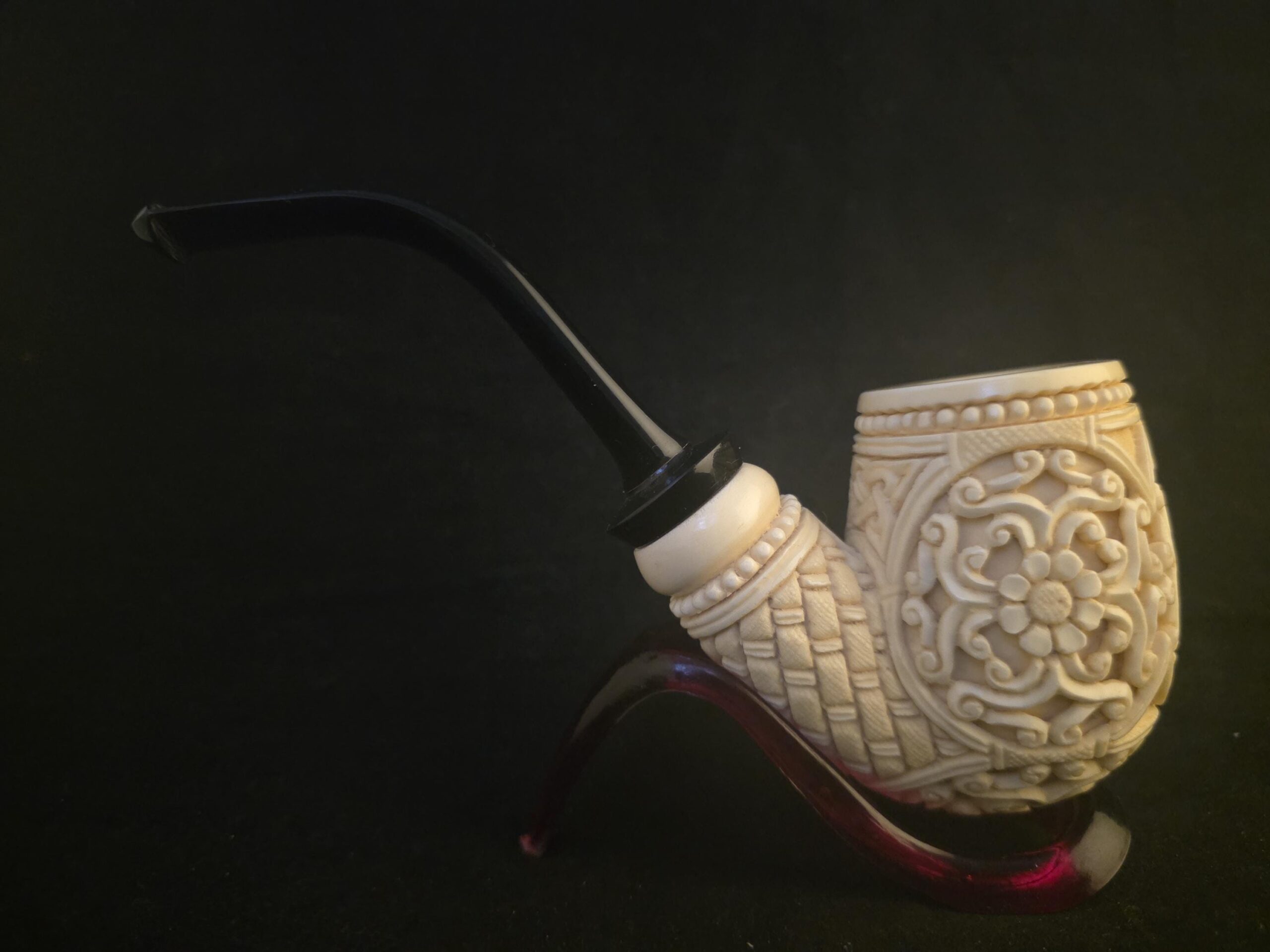 Ultra Rare Micro Relief Carved Meerschaum Pİpe,Block Meerschaum,With Acrylic Stem - Image 2