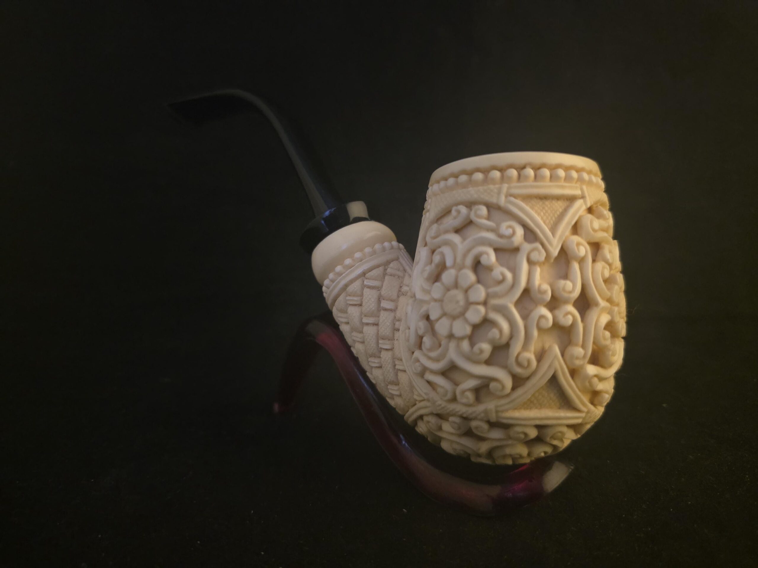 Ultra Rare Micro Relief Carved Meerschaum Pİpe,Block Meerschaum,With Acrylic Stem - Image 10