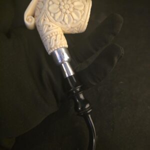 Rare Micro Relief Carved Meerschaum Pİpe,Block Meerschaum ,With 925 Silver Spigot and Acrylic Stem