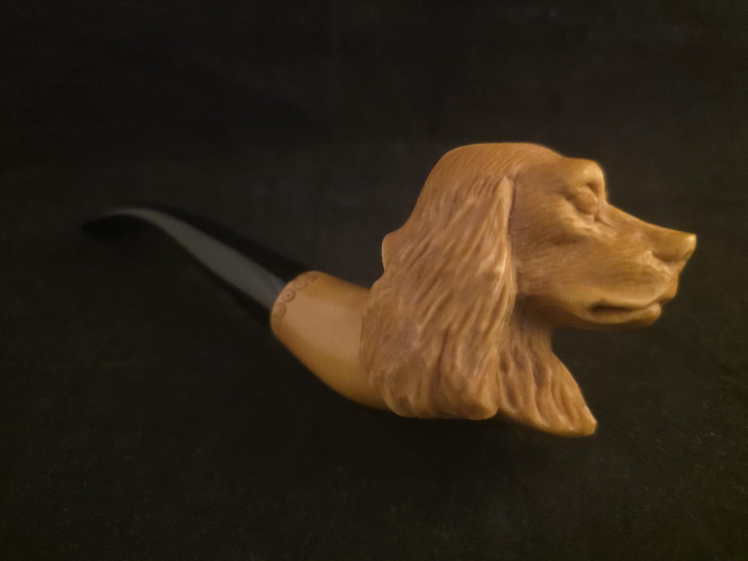 Hand-Carved Dog Figure Block Meerschaum Pipe with fitted case and Acrylic Stem – Signed Artist Piece - Image 6