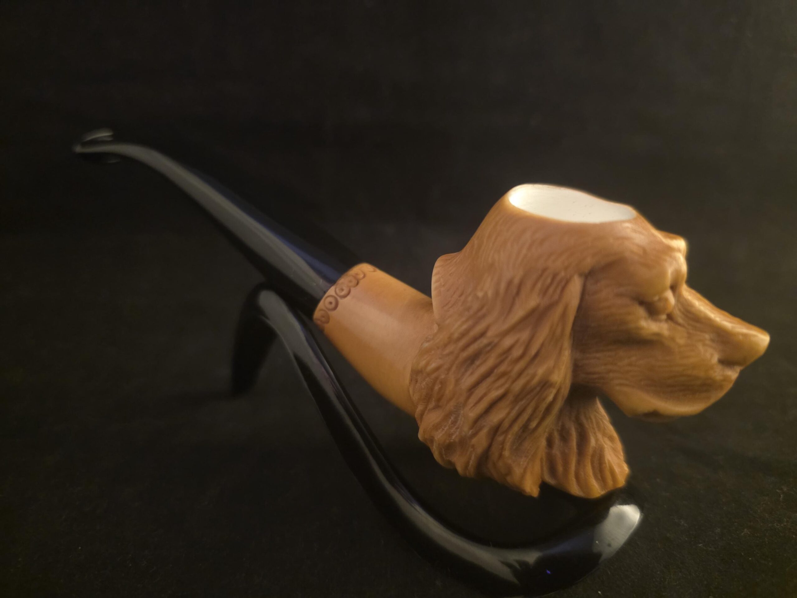 Hand-Carved Dog Figure Block Meerschaum Pipe with fitted case and Acrylic Stem – Signed Artist Piece - Image 3