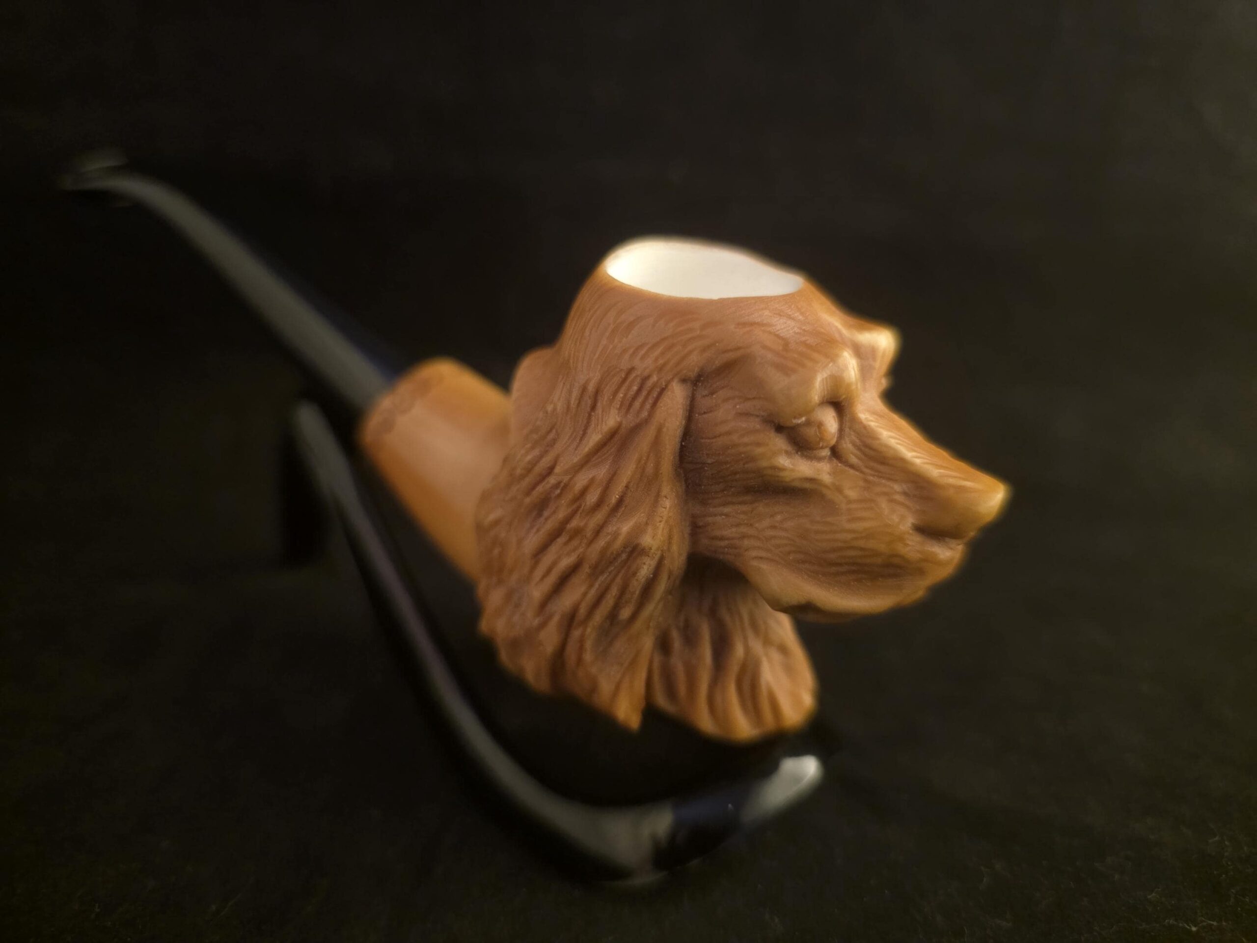 Hand-Carved Dog Figure Block Meerschaum Pipe with fitted case and Acrylic Stem – Signed Artist Piece - Image 4