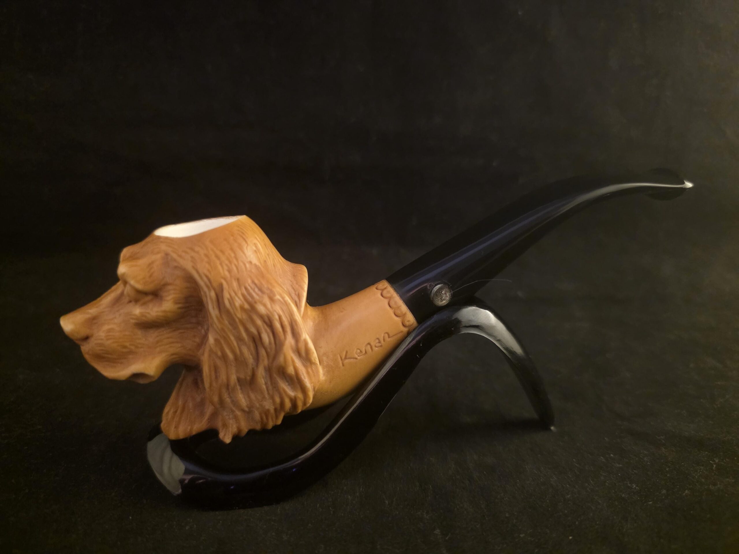 Hand-Carved Dog Figure Block Meerschaum Pipe with fitted case and Acrylic Stem – Signed Artist Piece - Image 2