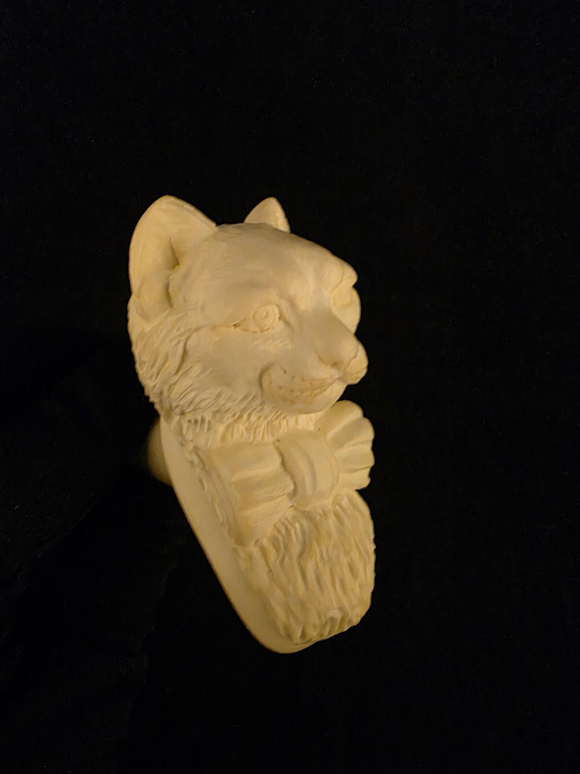 Hand-Carved Cat with Bow Tie Block Meerschaum Pipe – Acrylic Stem - Image 3