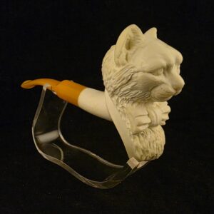 Hand-Carved Cat with Bow Tie Block Meerschaum Pipe – Acrylic Stem