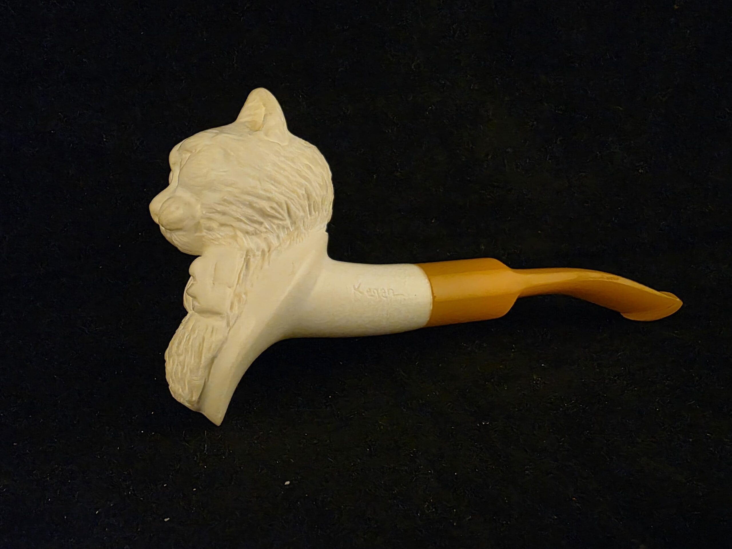 Hand-Carved Cat with Bow Tie Block Meerschaum Pipe – Acrylic Stem - Image 6