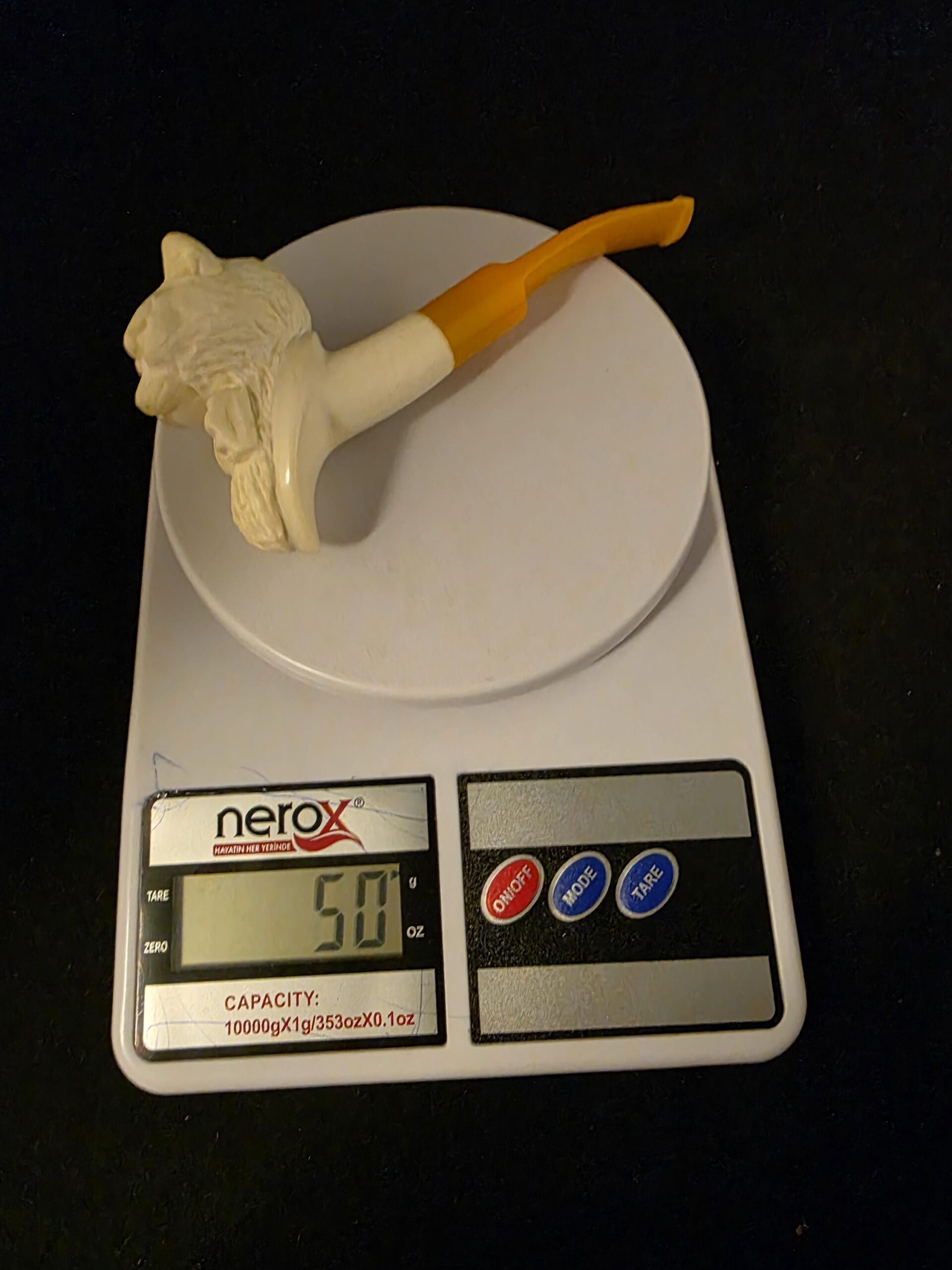 Hand-Carved Cat with Bow Tie Block Meerschaum Pipe – Acrylic Stem - Image 8