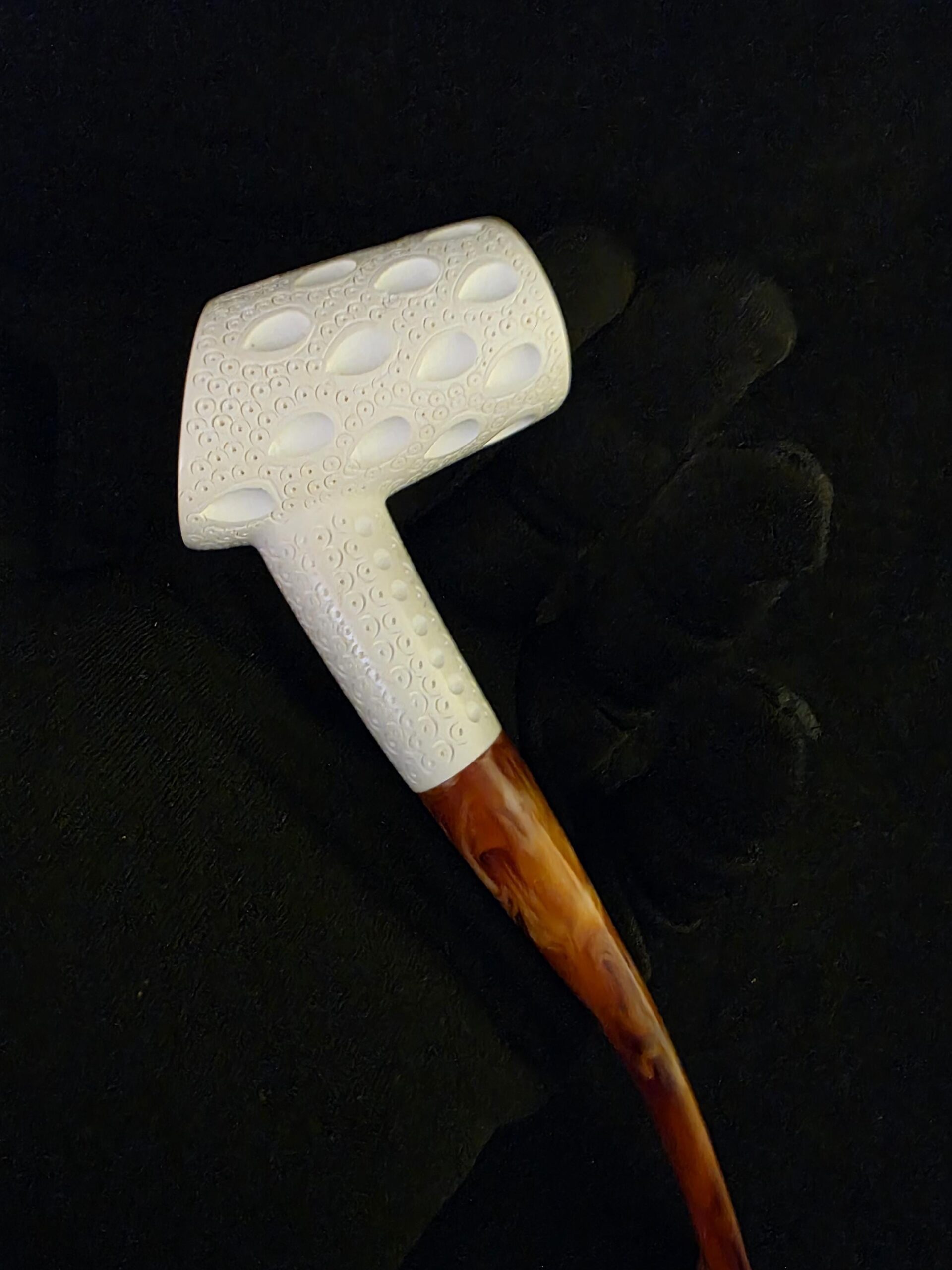 Hand-Carved Poker Meerschaum Pipe – Raindrop Carving – Block Meerschaum - Image 8
