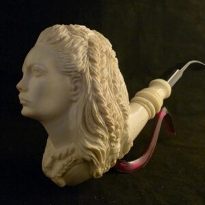Agartha Warrior Queen Meerschaum Pipe,Hand Carved Block Meerschaum, Acrylic Stem, Museum Quality, Large Pipe