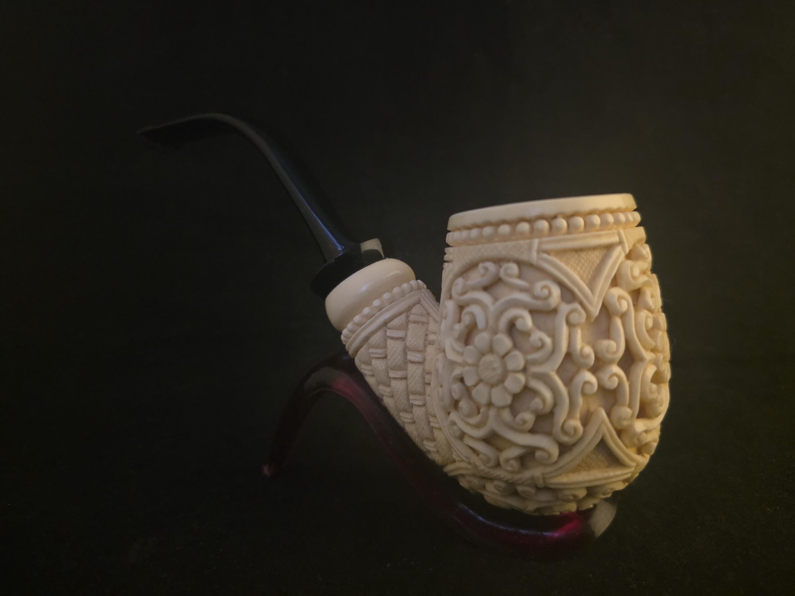 Ultra Rare Micro Relief Carved Meerschaum Pİpe,Block Meerschaum,With Acrylic Stem