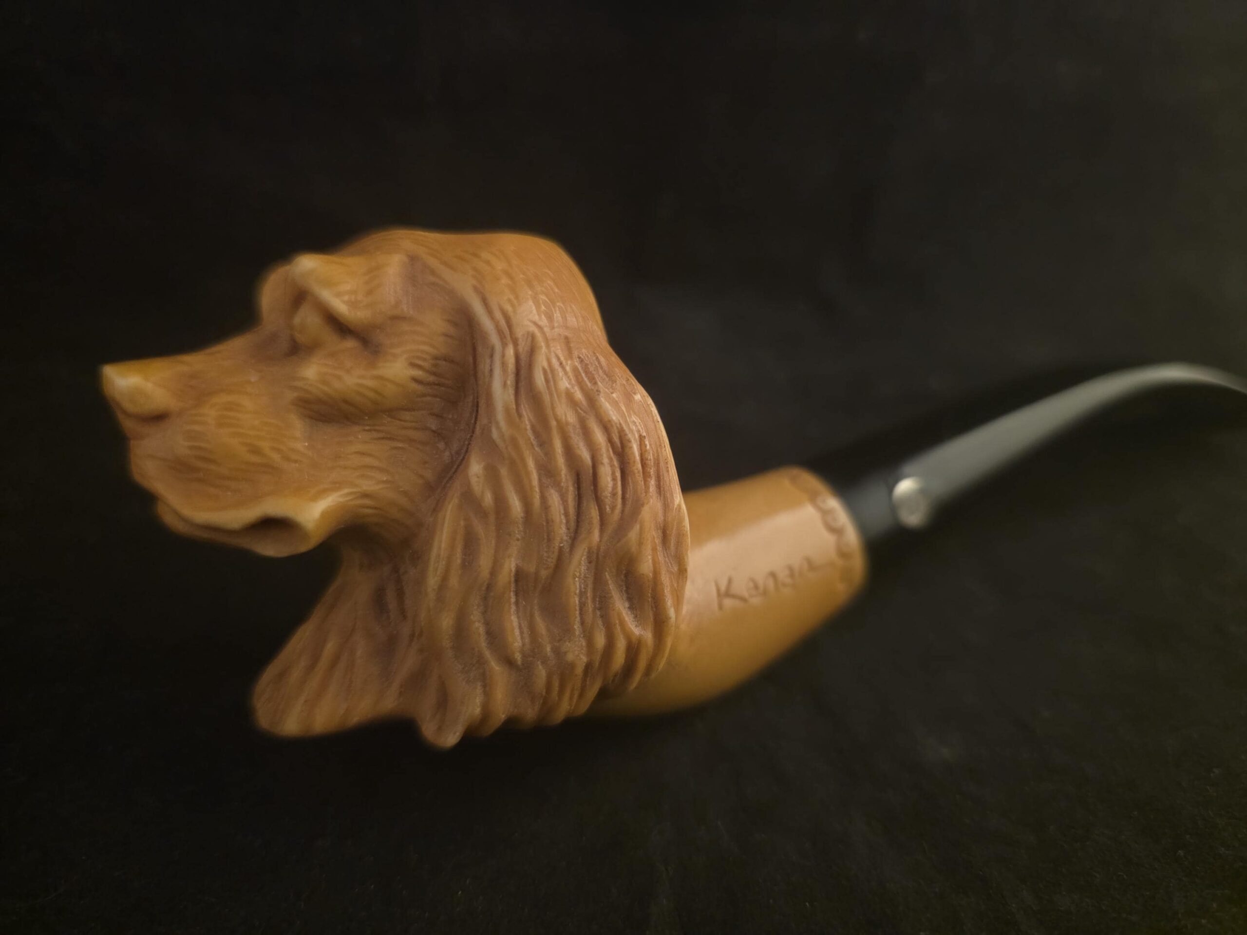 Hand-Carved Dog Figure Block Meerschaum Pipe with fitted case and Acrylic Stem – Signed Artist Piece - Image 5