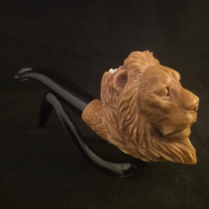Hand-Carved Lion Figure Block Meerschaum Pipe with fitted case and Acrylic Stem – Signed Artist Piece