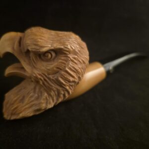 Hand-Carved Lion Figure Block Meerschaum Pipe with fitted case and Acrylic Stem – Signed Artist Piece