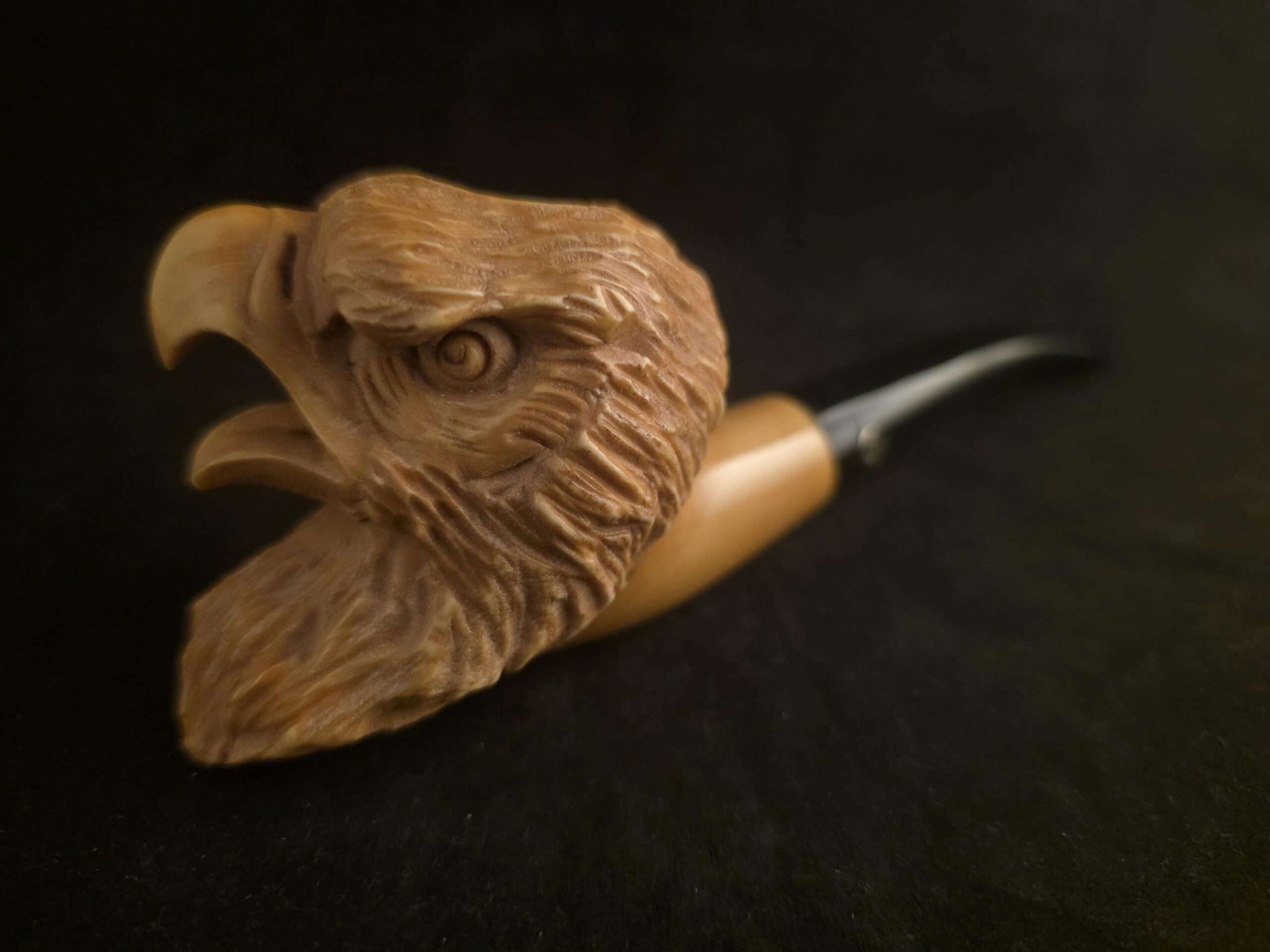 Hand-Carved Lion Figure Block Meerschaum Pipe with fitted case and Acrylic Stem – Signed Artist Piece