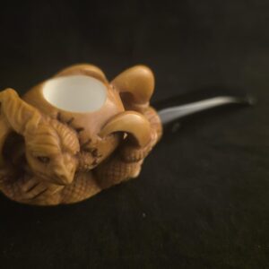 Hand-Carved Lion Figure Block Meerschaum Pipe with fitted case and Acrylic Stem – Signed Artist Piece
