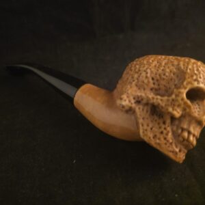 Hand-Carved Rustic Style Skull Desig Meerschaum Pipe – With Acrylic Stem And Fitted Case
