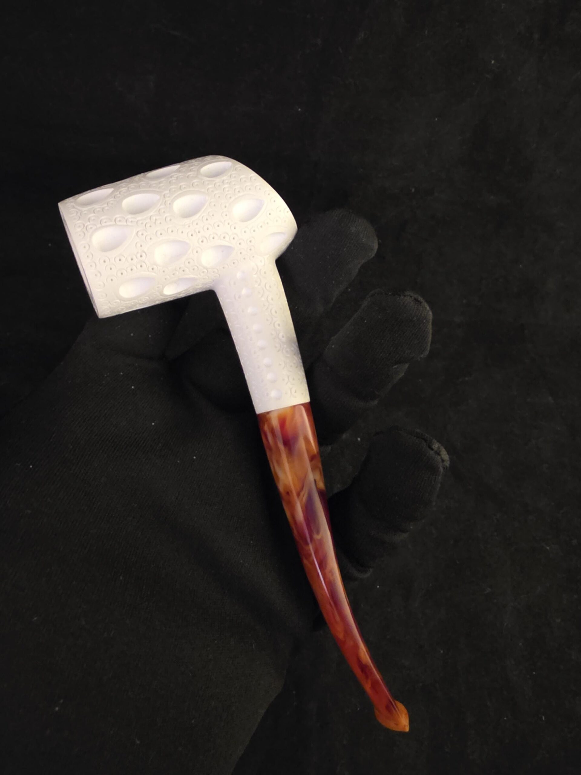 Hand-Carved Poker Meerschaum Pipe – Raindrop Carving – Block Meerschaum - Image 10