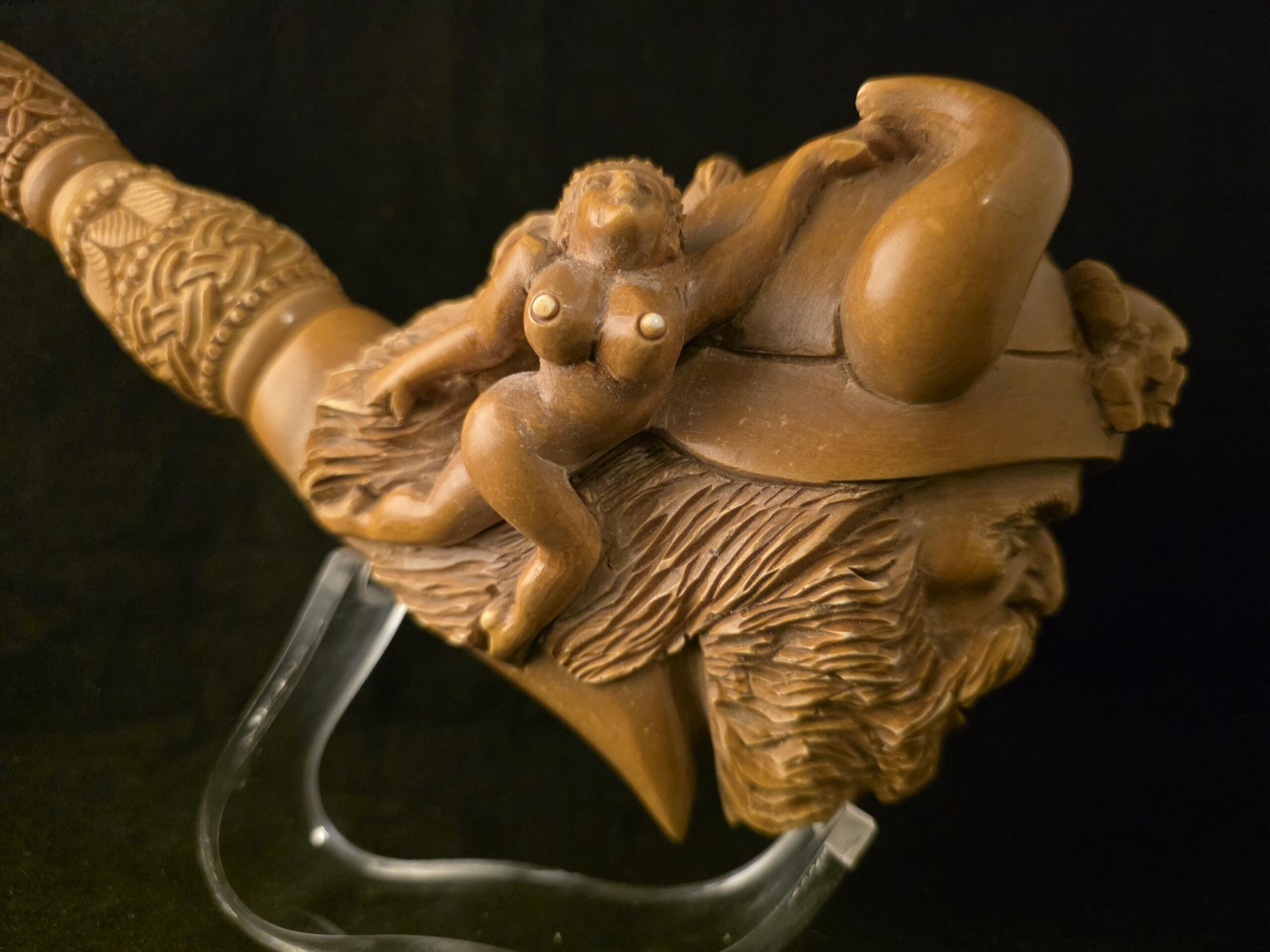 Large Viking Meerschaum Pipe, Hand Carved Block Meerschaum, Viking Warrior & Skull, Nude Female Figures, Museum Quality Collectible Pipe