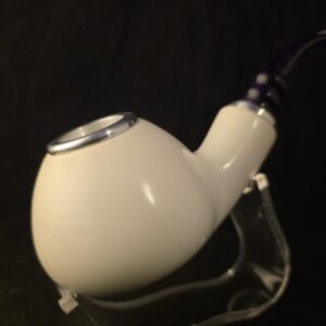 Smooth Apple Meerschaum Pipe, Push Pull Stem, Double Metal Ring, Genuine Block Meerschaum, Fitted Case,Reverse Calabash