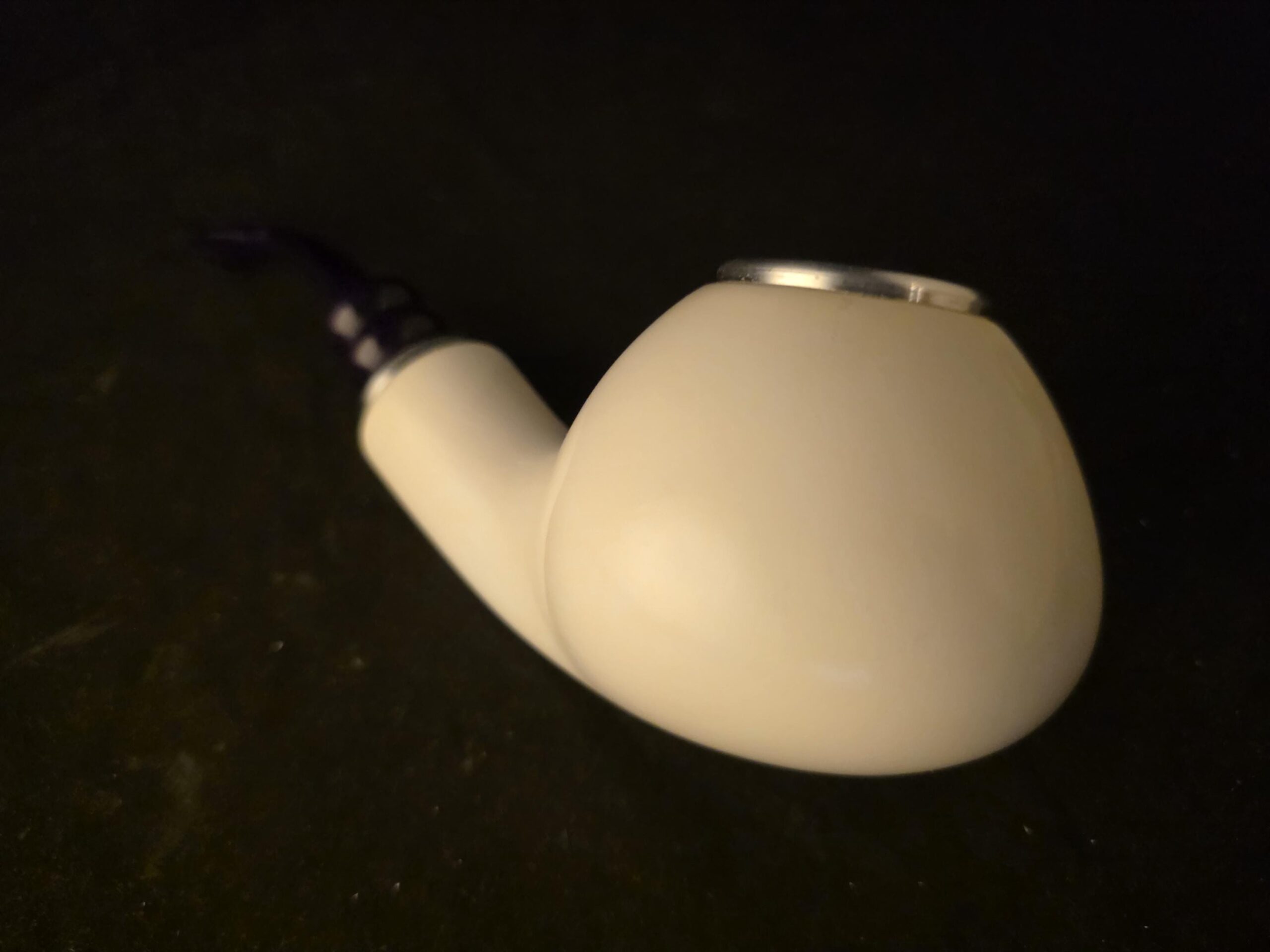 Smooth Apple Meerschaum Pipe, Push Pull Stem, Double Metal Ring, Genuine Block Meerschaum, Fitted Case,Reverse Calabash - Image 6