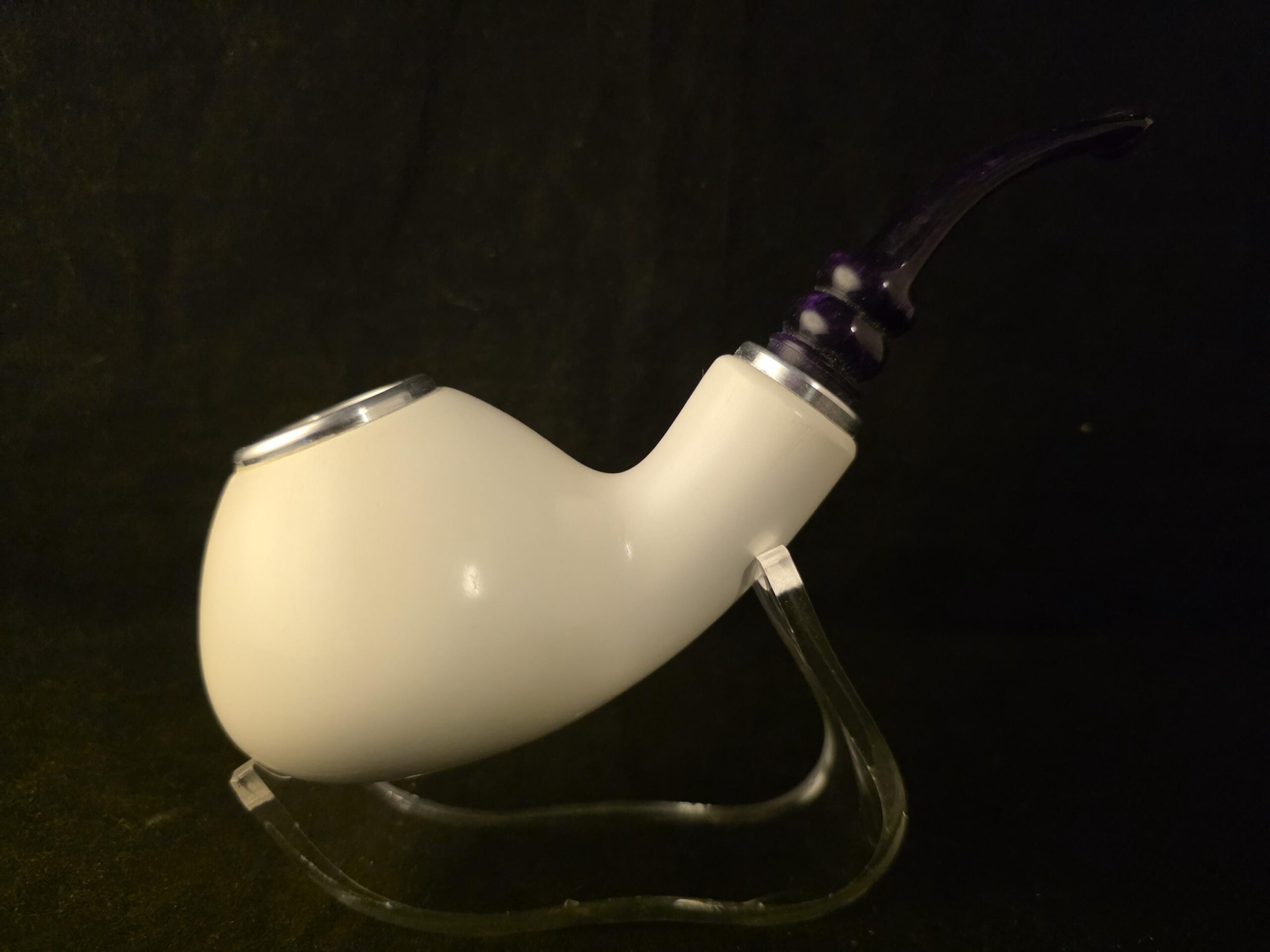 Smooth Apple Meerschaum Pipe, Push Pull Stem, Double Metal Ring, Genuine Block Meerschaum, Fitted Case,Reverse Calabash - Image 4