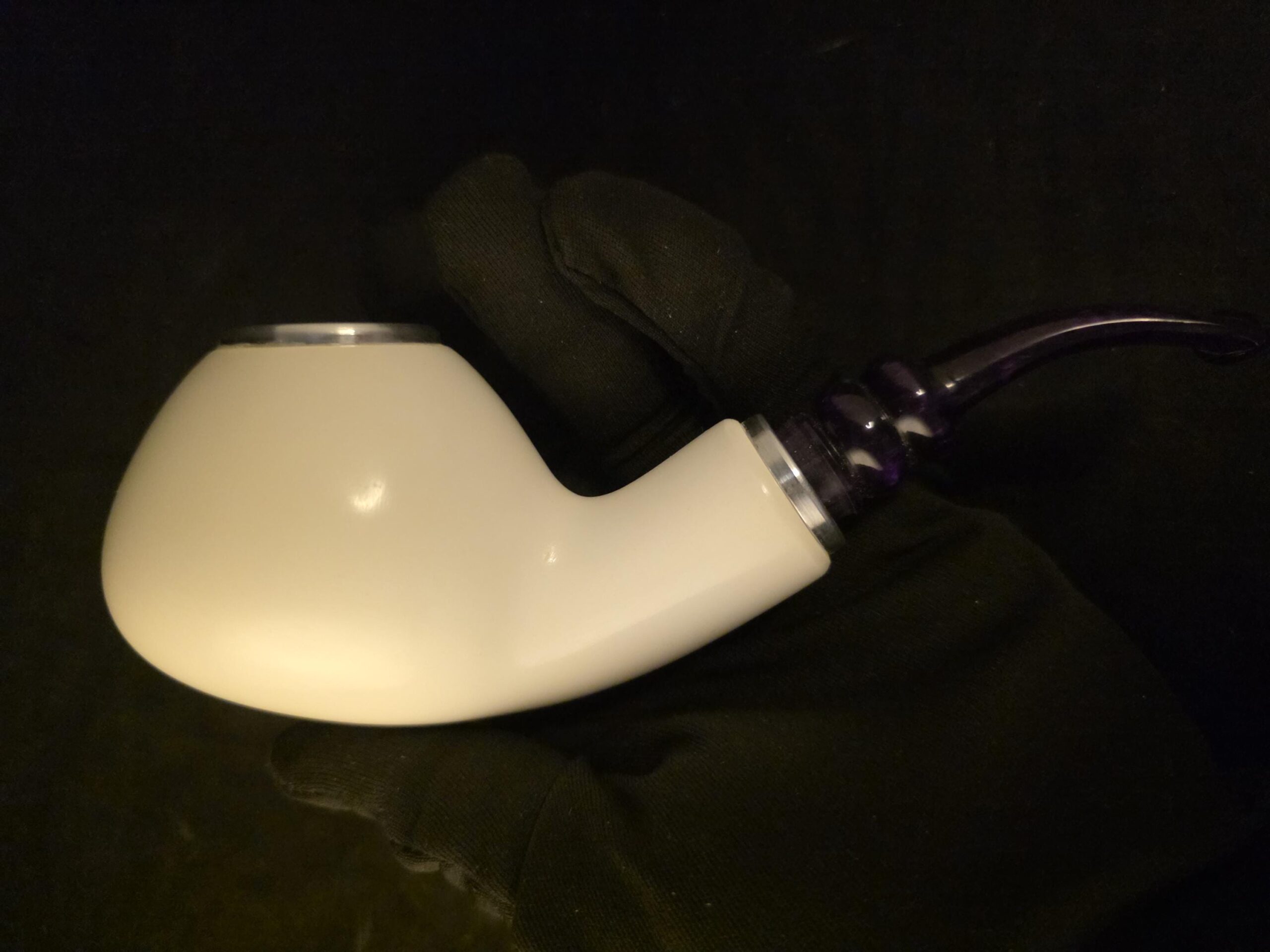 Smooth Apple Meerschaum Pipe, Push Pull Stem, Double Metal Ring, Genuine Block Meerschaum, Fitted Case,Reverse Calabash - Image 8
