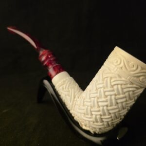 Relief Cage Meerschaum Pipe, Floral Carved Bowl, Genuine Block, Fitted Case, Handmade Collectible