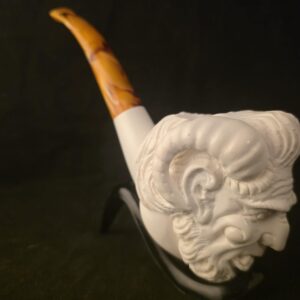 Pan Figural Meerschaum Pipe Hand Carved Block Stone Pagan God Collectible Fitted Case