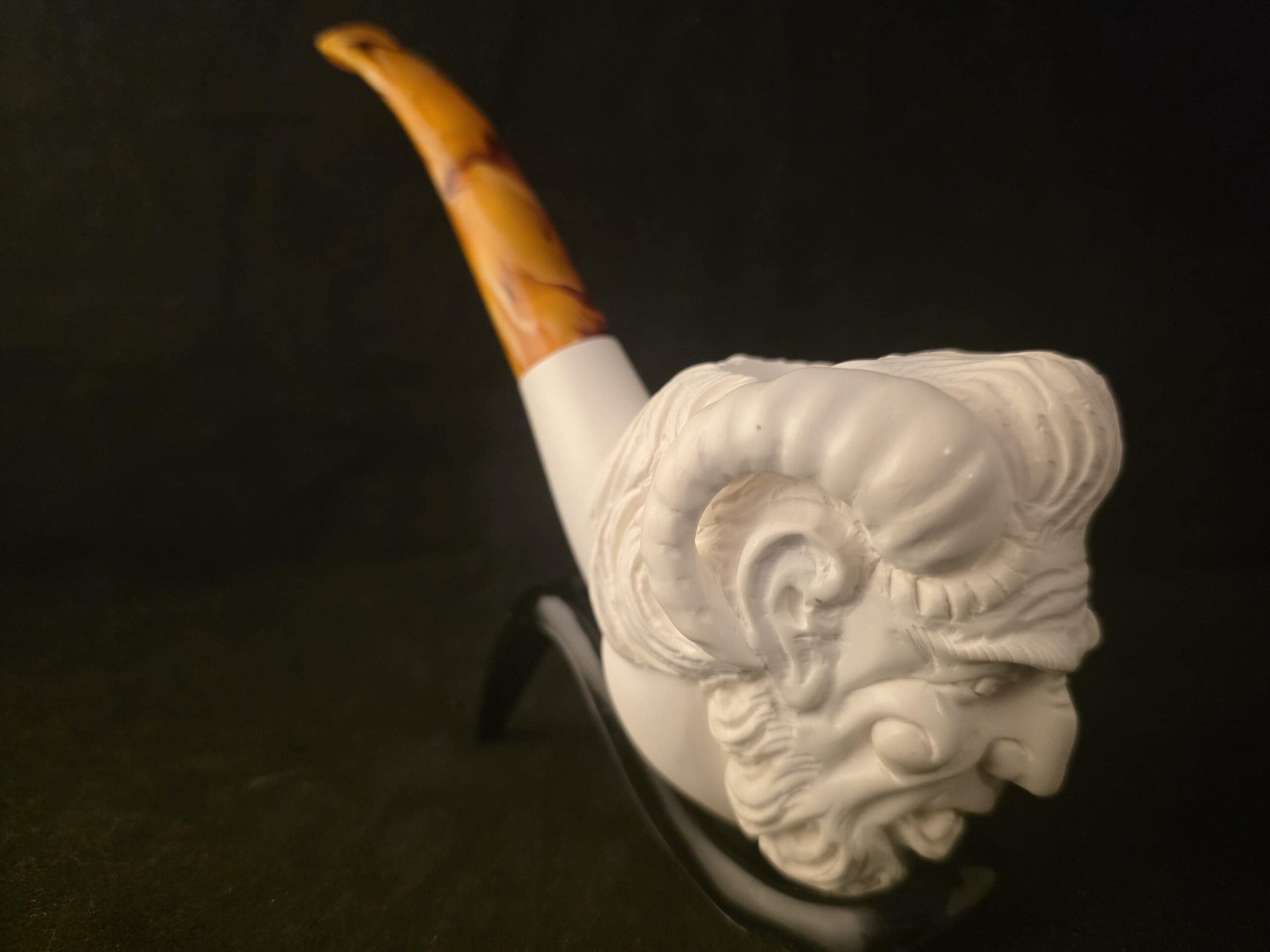 Pan Figural Meerschaum Pipe Hand Carved Block Stone Pagan God Collectible Fitted Case
