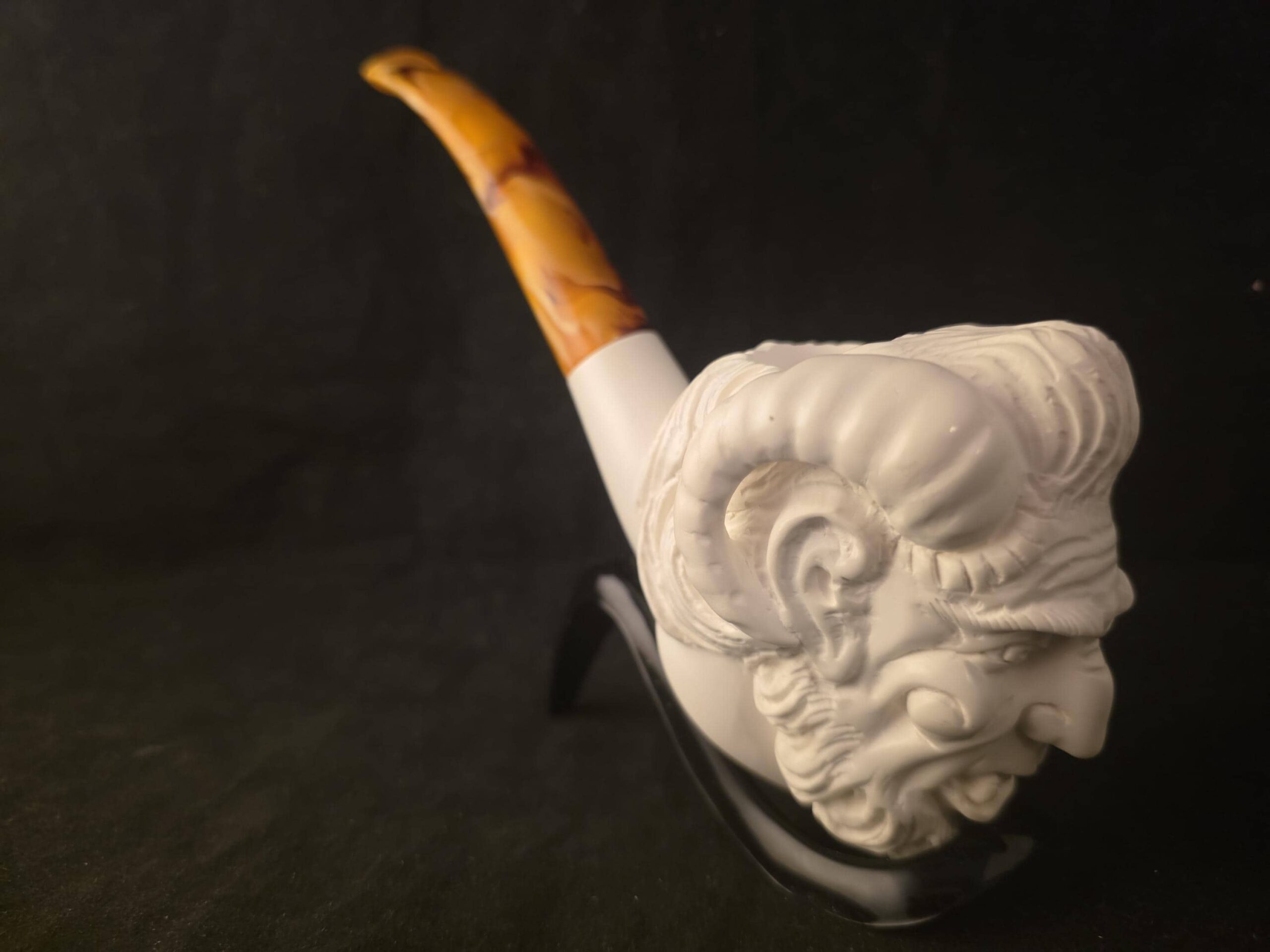 Pan Figural Meerschaum Pipe Hand Carved Block Stone Pagan God Collectible Fitted Case - Image 4