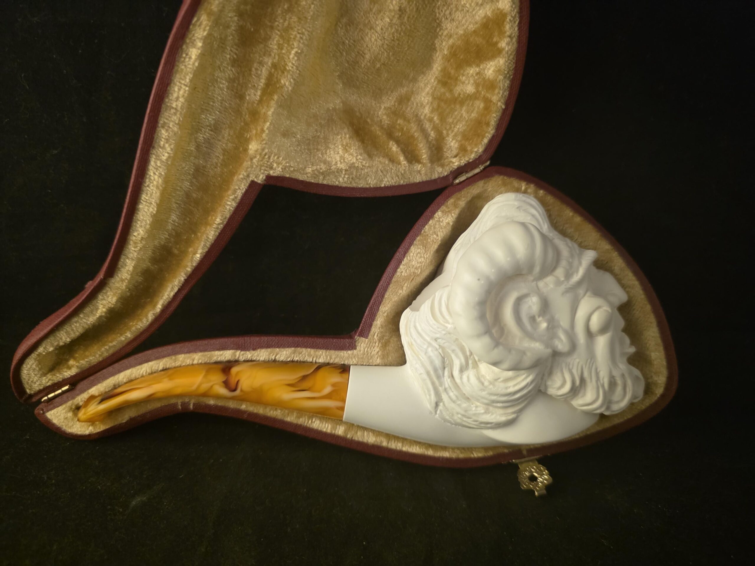 Pan Figural Meerschaum Pipe Hand Carved Block Stone Pagan God Collectible Fitted Case - Image 9