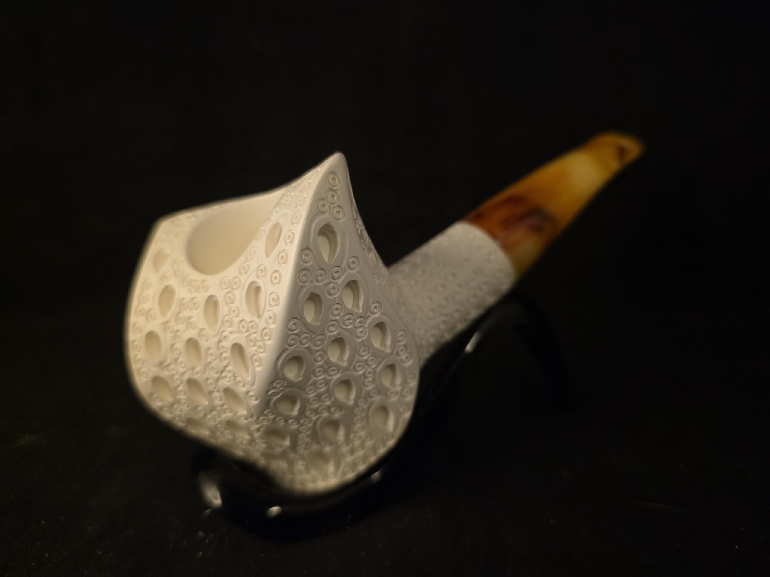 Geode Meerschaum Pipe, Geometric Design, Special Drop Carving, One of a Kind, Natural Block Meerschaum, Lightweight, Fitted Case - Image 3