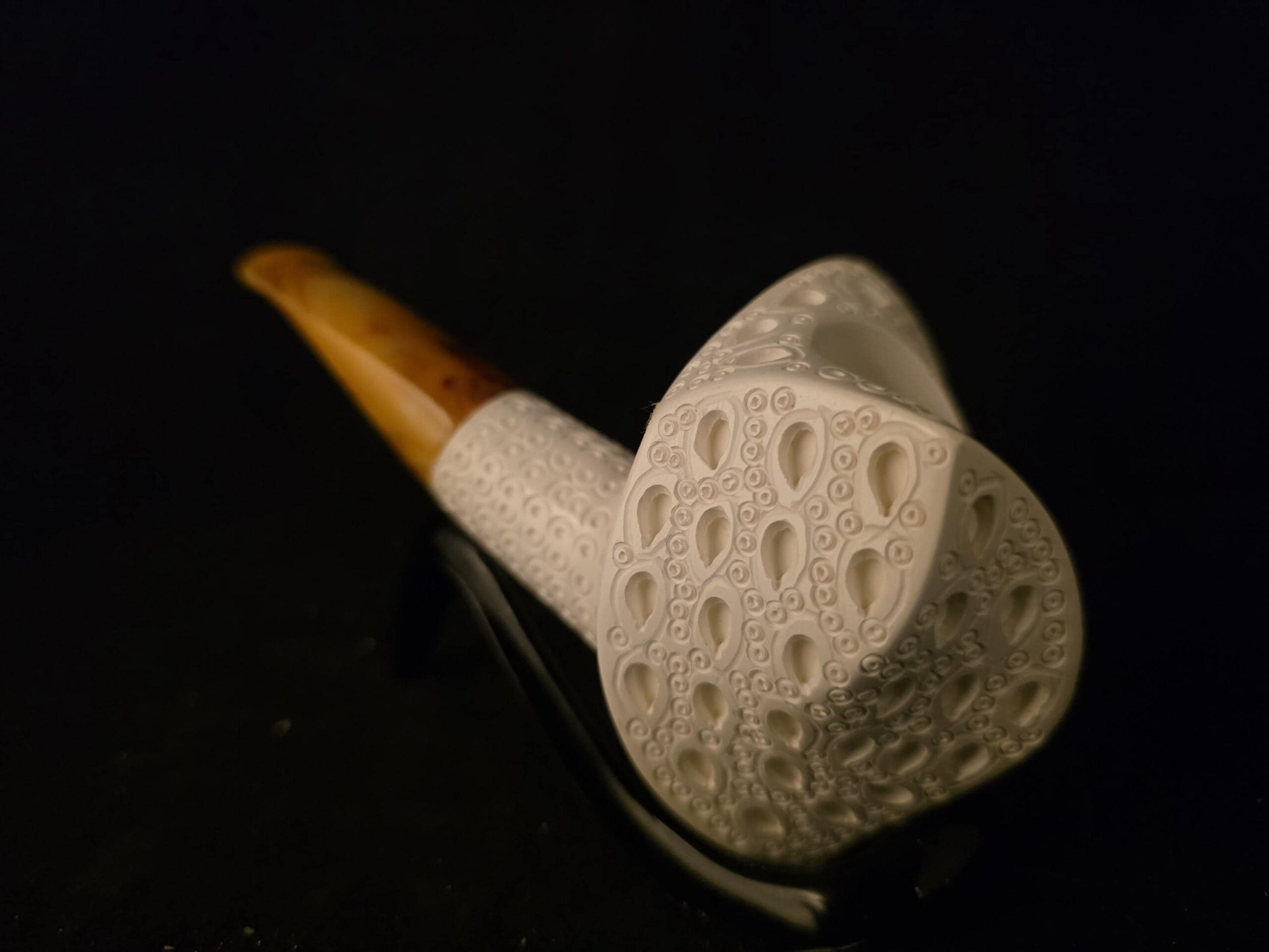 Geode Meerschaum Pipe, Geometric Design, Special Drop Carving, One of a Kind, Natural Block Meerschaum, Lightweight, Fitted Case - Image 4