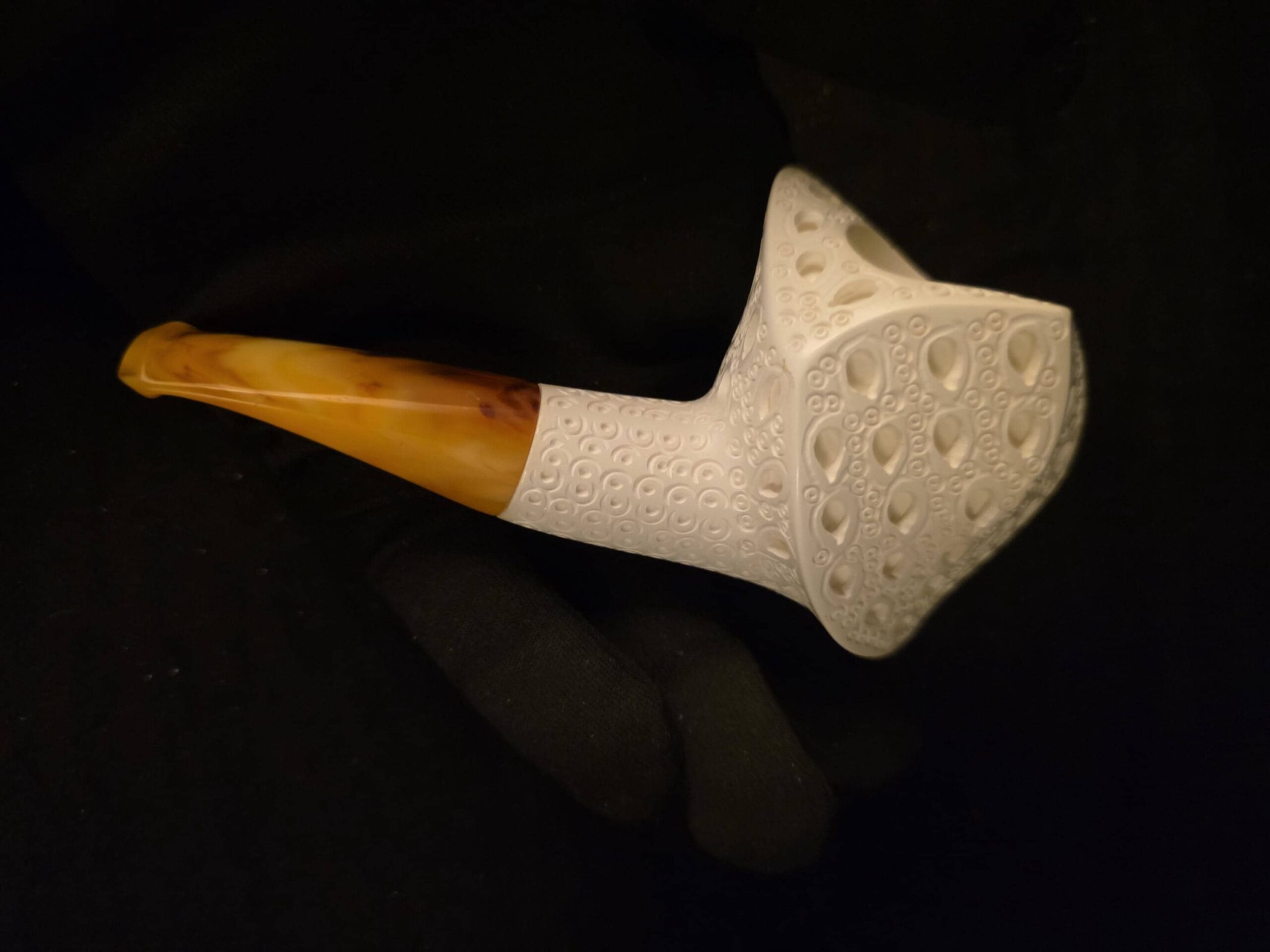 Geode Meerschaum Pipe, Geometric Design, Special Drop Carving, One of a Kind, Natural Block Meerschaum, Lightweight, Fitted Case - Image 5