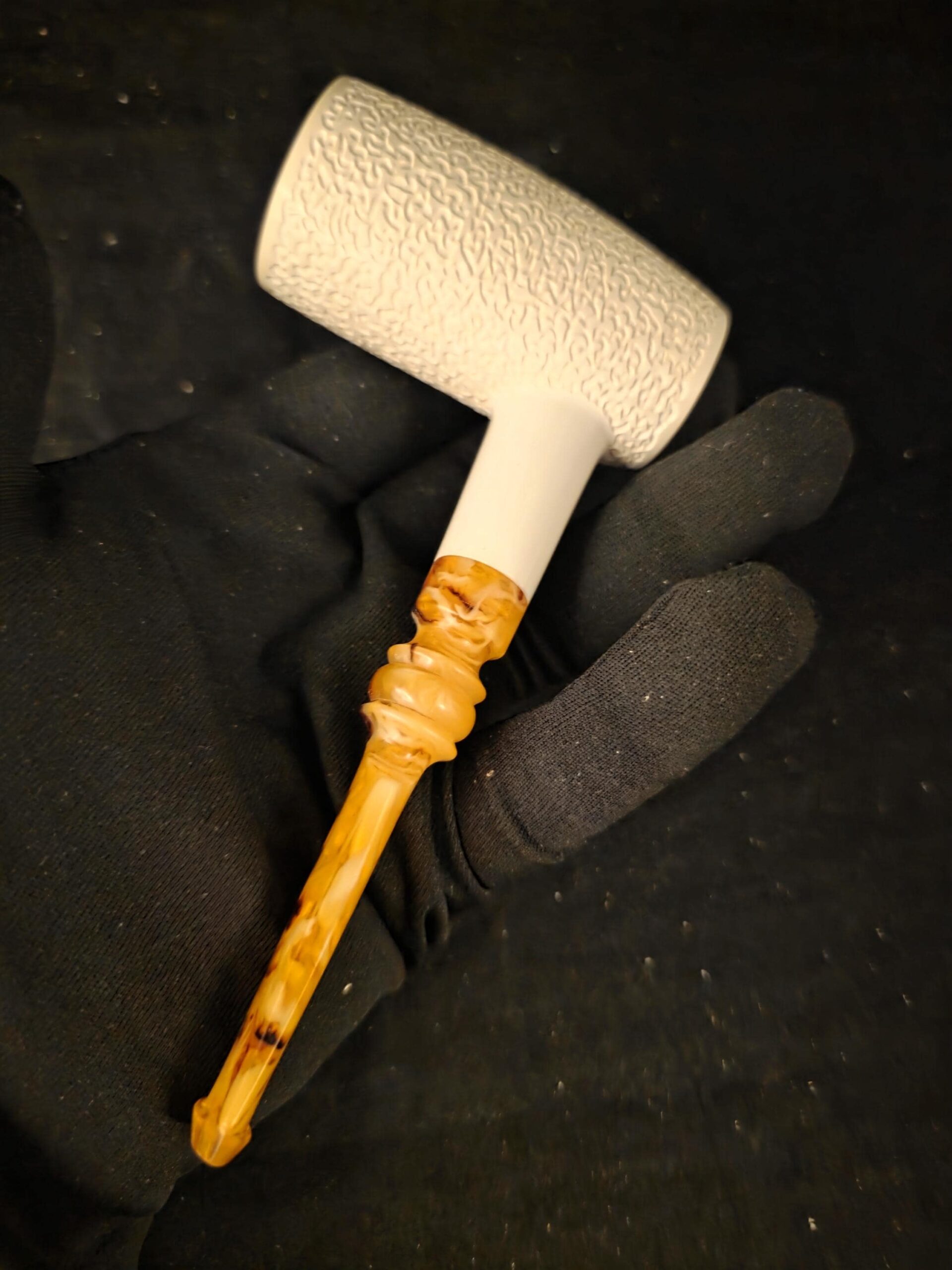 Rustic Poker Pipe, Deep Bowl, Block Meerschaum, Handmade, Unique Stem Design, Fitted Case, Elegant Collectible - Image 7
