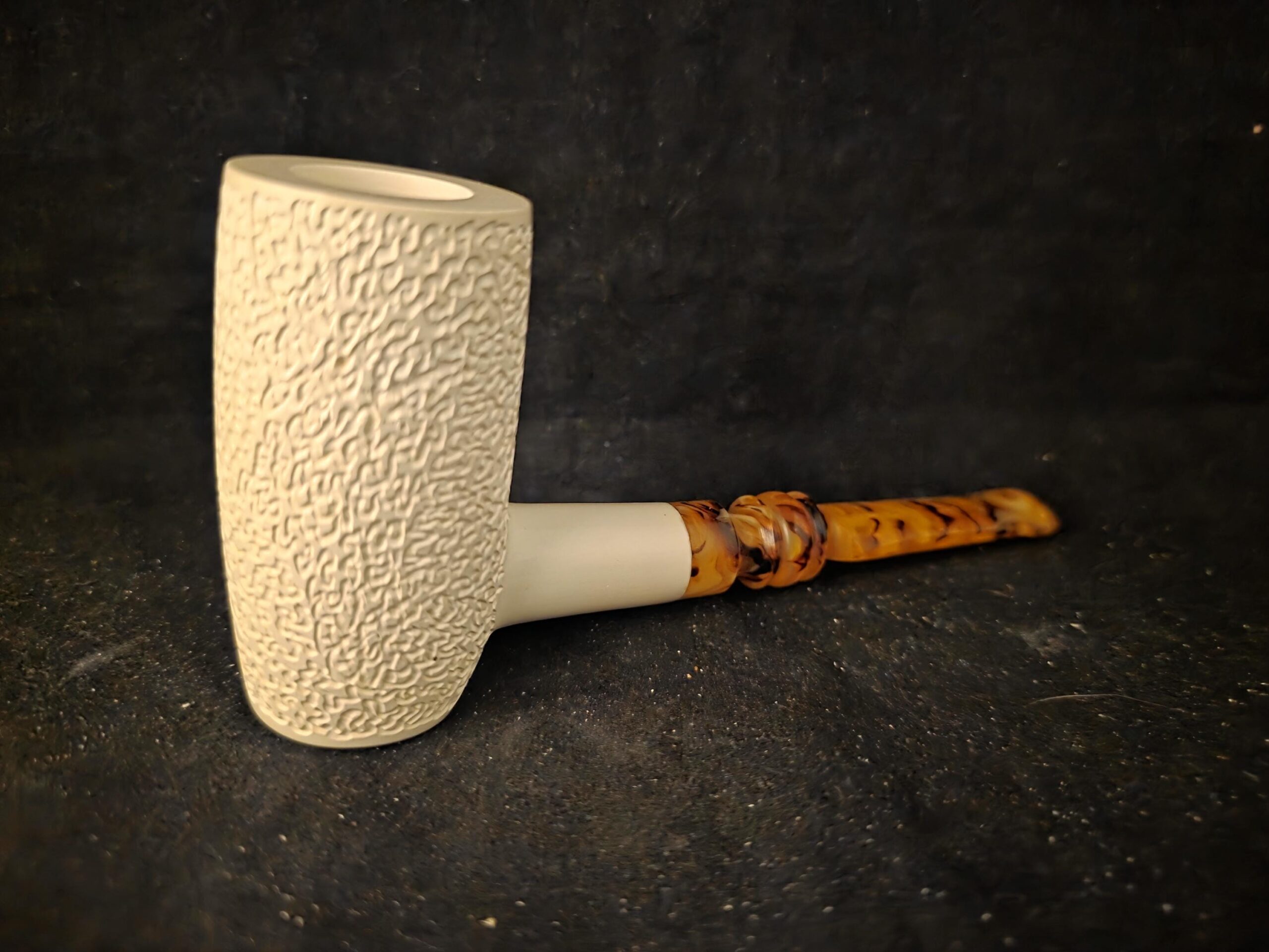 Rustic Poker Pipe, Deep Bowl, Block Meerschaum, Handmade, Unique Stem Design, Fitted Case, Elegant Collectible - Image 3