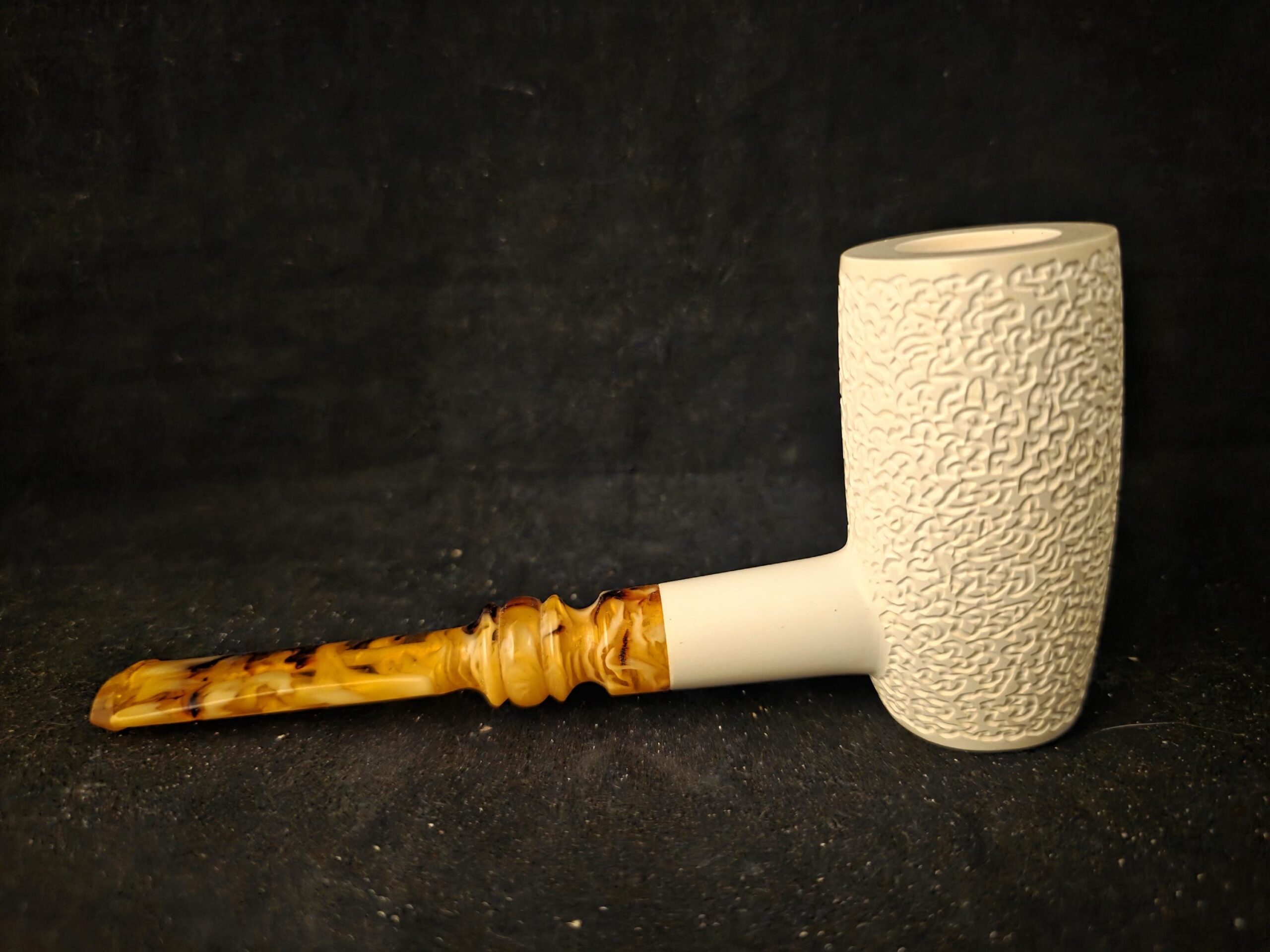Rustic Poker Pipe, Deep Bowl, Block Meerschaum, Handmade, Unique Stem Design, Fitted Case, Elegant Collectible - Image 5